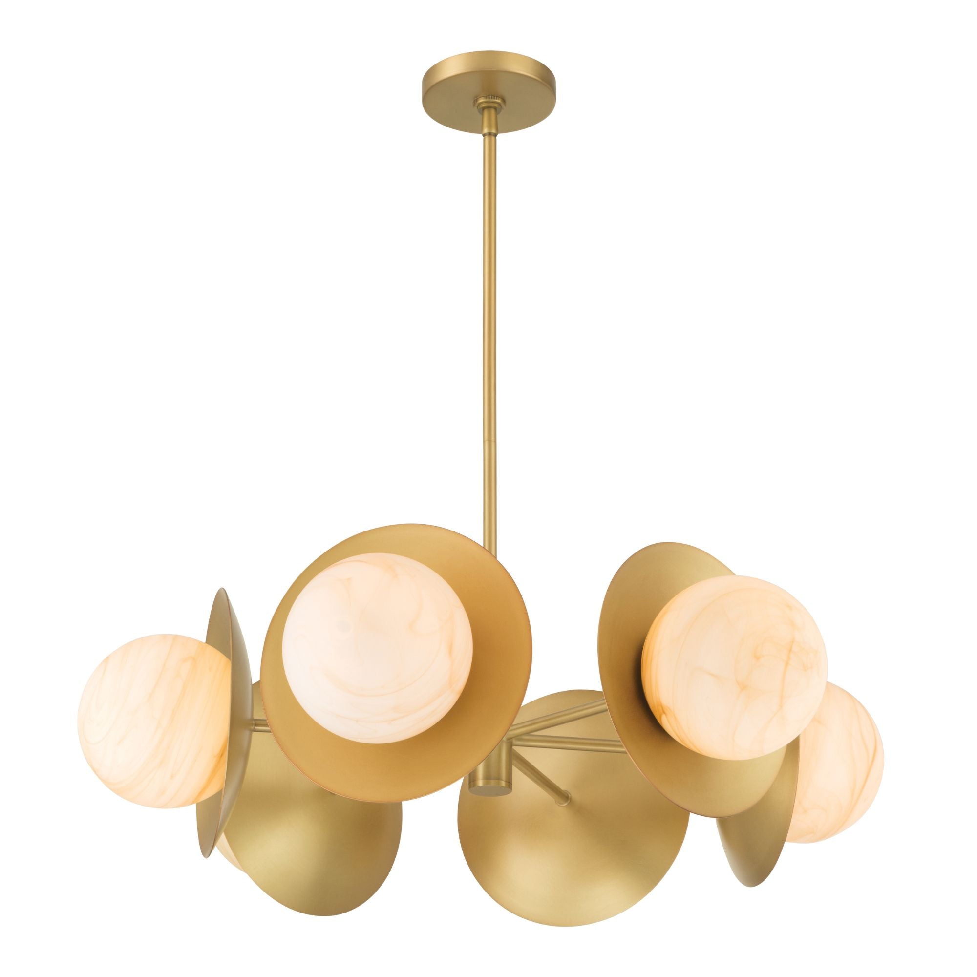 Minka-Lavery Olenne 28 in. 6-Light Pendant, Legacy Brass with Etched Amber Swirl Glass Globes