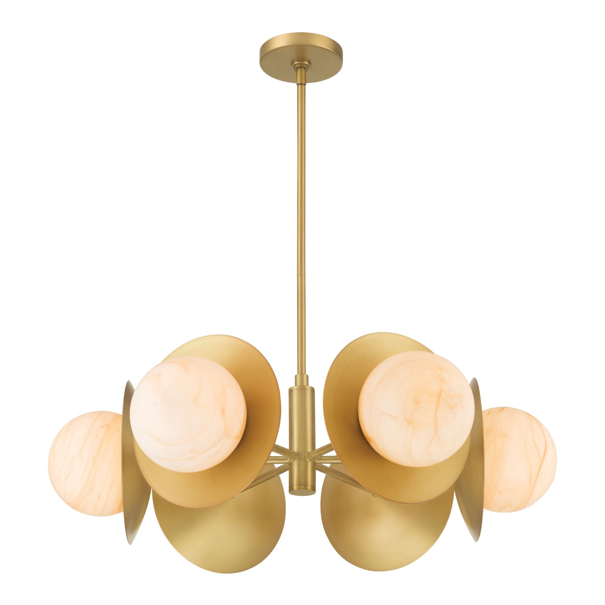 Minka-Lavery Olenne 28 in. 6-Light Pendant, Legacy Brass with Etched Amber Swirl Glass Globes