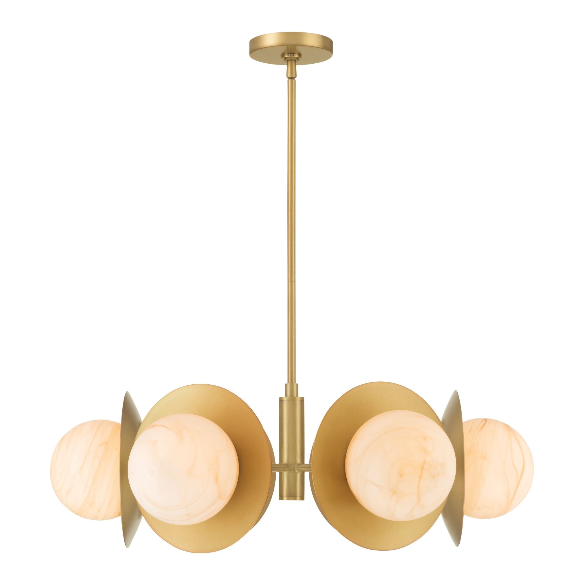 Minka-Lavery Olenne 28 in. 6-Light Pendant, Legacy Brass with Etched Amber Swirl Glass Globes