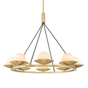 Minka-Lavery Olenne 42 in. 8-Light Pendant, Legacy Brass & Dark Matte Black with Etched Amber Swirl Glass Globes