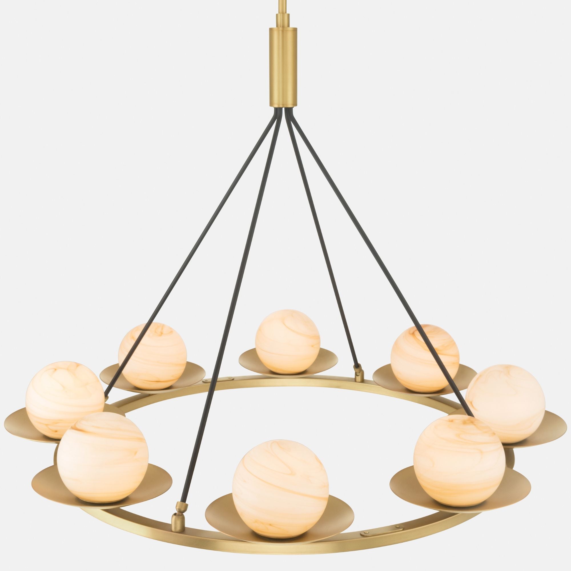 Minka-Lavery Olenne 42 in. 8-Light Pendant, Legacy Brass & Dark Matte Black with Etched Amber Swirl Glass Globes