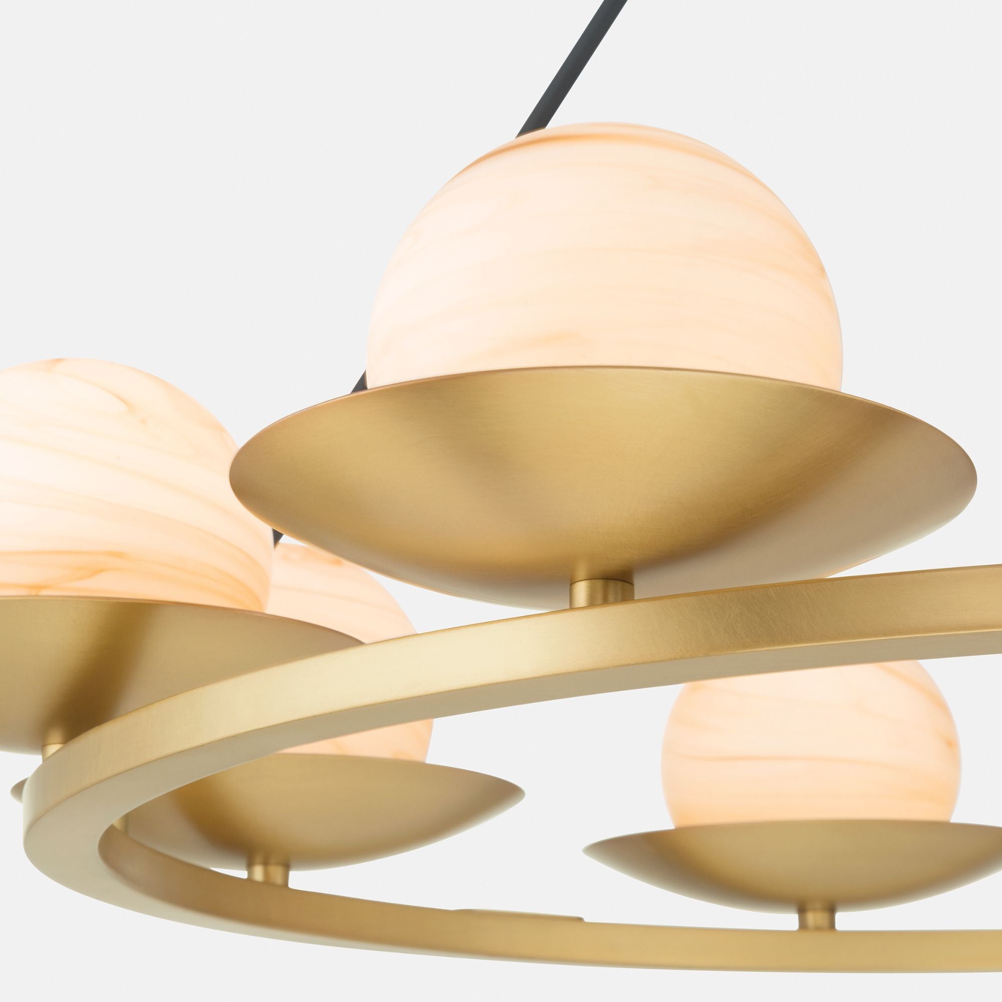 Minka-Lavery Olenne 42 in. 8-Light Pendant, Legacy Brass & Dark Matte Black with Etched Amber Swirl Glass Globes