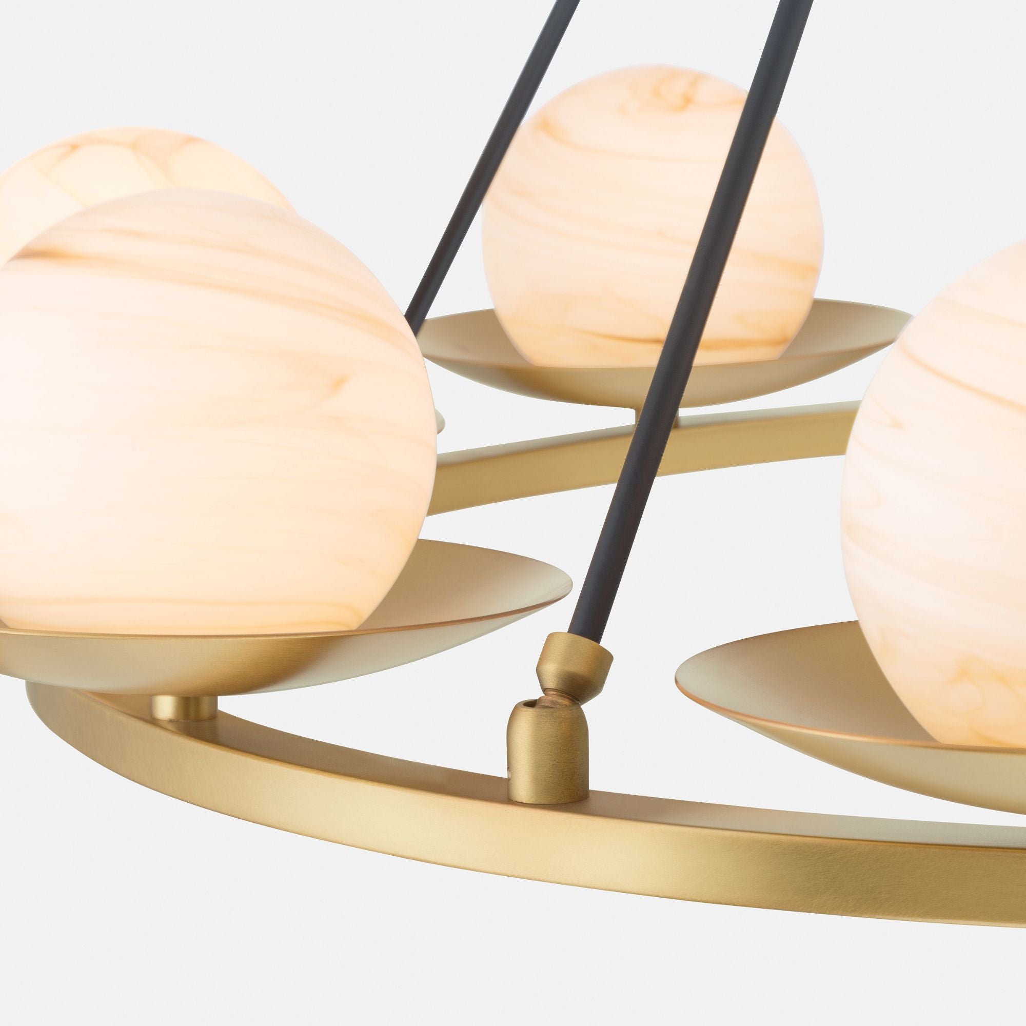 Minka-Lavery Olenne 42 in. 8-Light Pendant, Legacy Brass & Dark Matte Black with Etched Amber Swirl Glass Globes