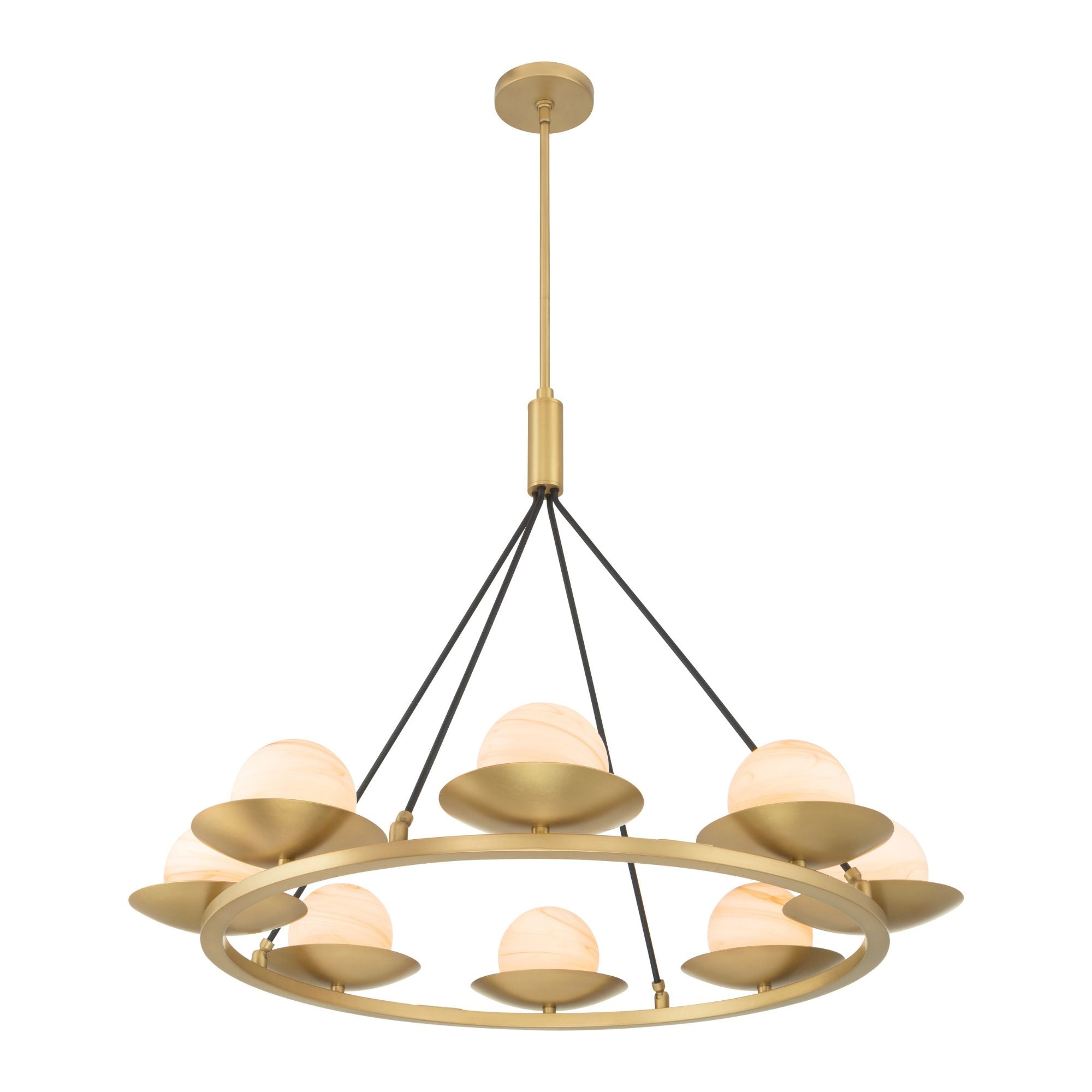 Minka-Lavery Olenne 42 in. 8-Light Pendant, Legacy Brass & Dark Matte Black with Etched Amber Swirl Glass Globes