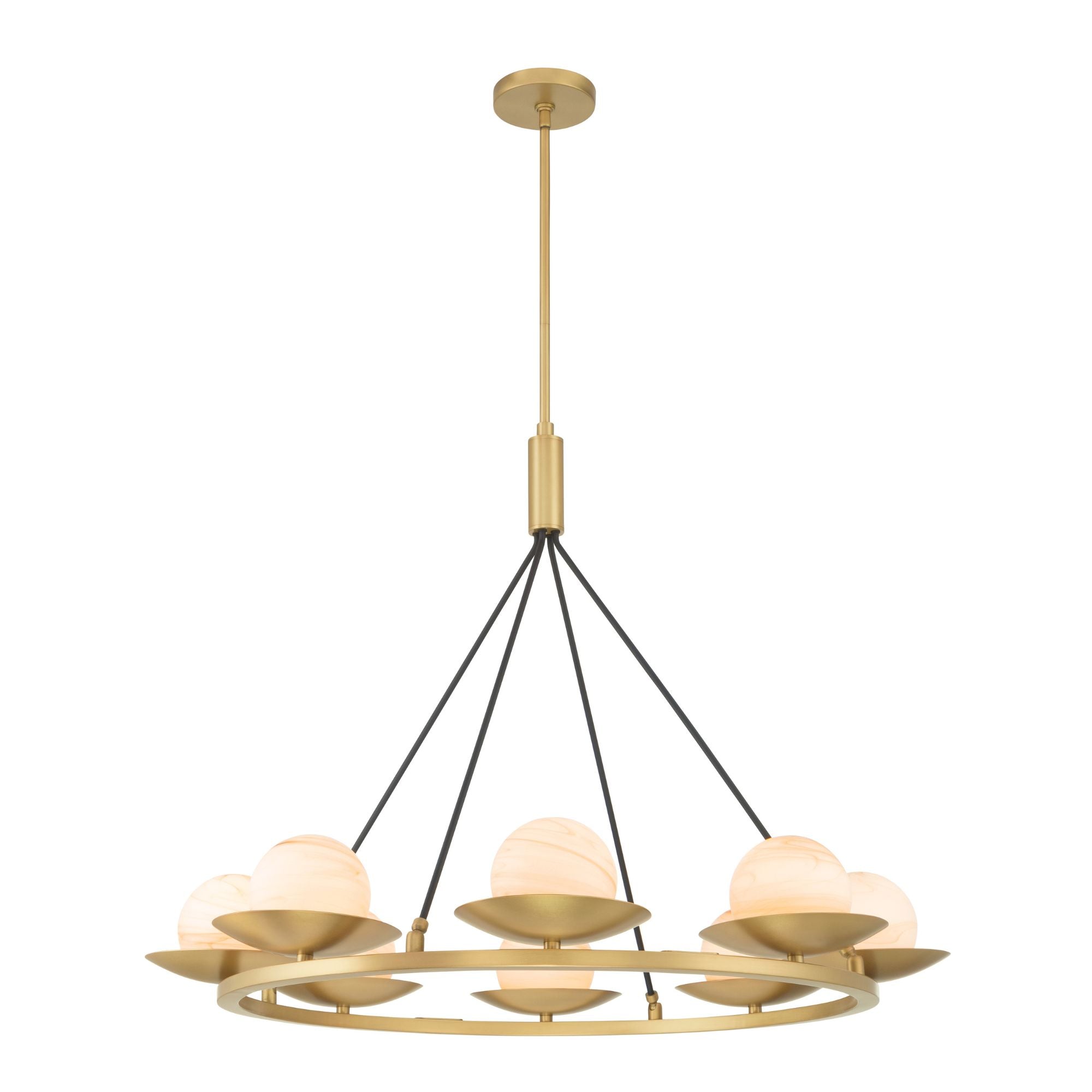 Minka-Lavery Olenne 42 in. 8-Light Pendant, Legacy Brass & Dark Matte Black with Etched Amber Swirl Glass Globes