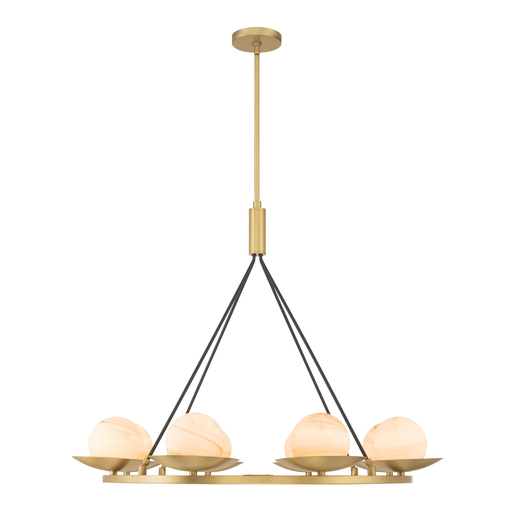 Minka-Lavery Olenne 42 in. 8-Light Pendant, Legacy Brass & Dark Matte Black with Etched Amber Swirl Glass Globes