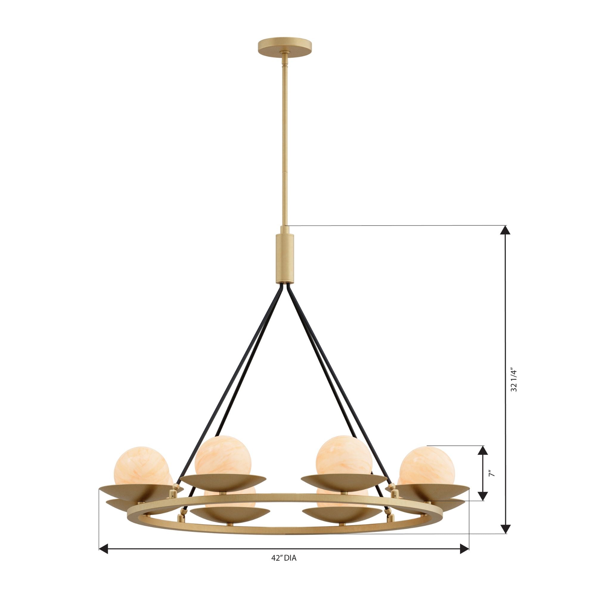 Minka-Lavery Olenne 42 in. 8-Light Pendant, Legacy Brass & Dark Matte Black with Etched Amber Swirl Glass Globes