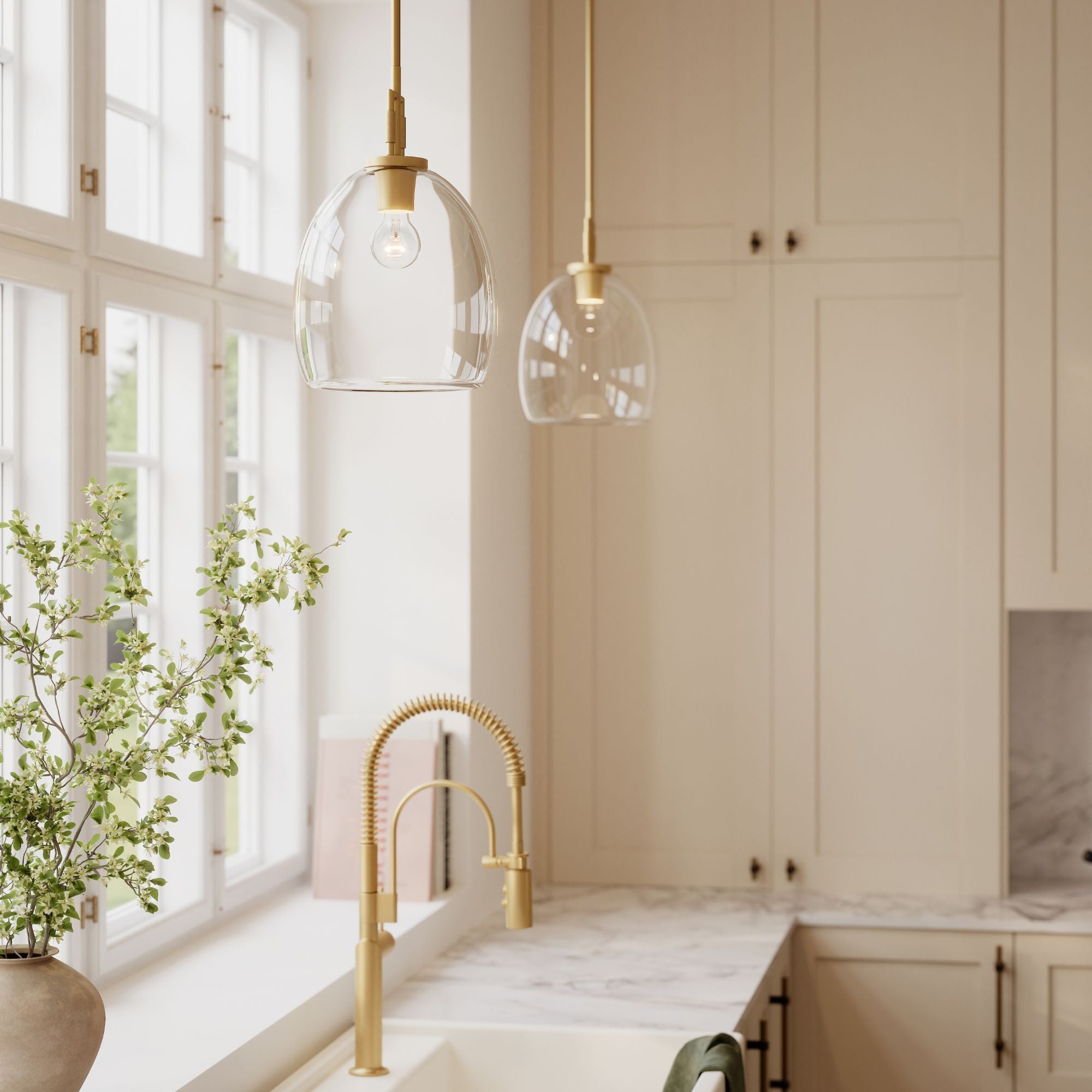 Minka-Lavery Orbis 15.75 in. Pendant Light, Legacy Brass with Clear Glass Dome