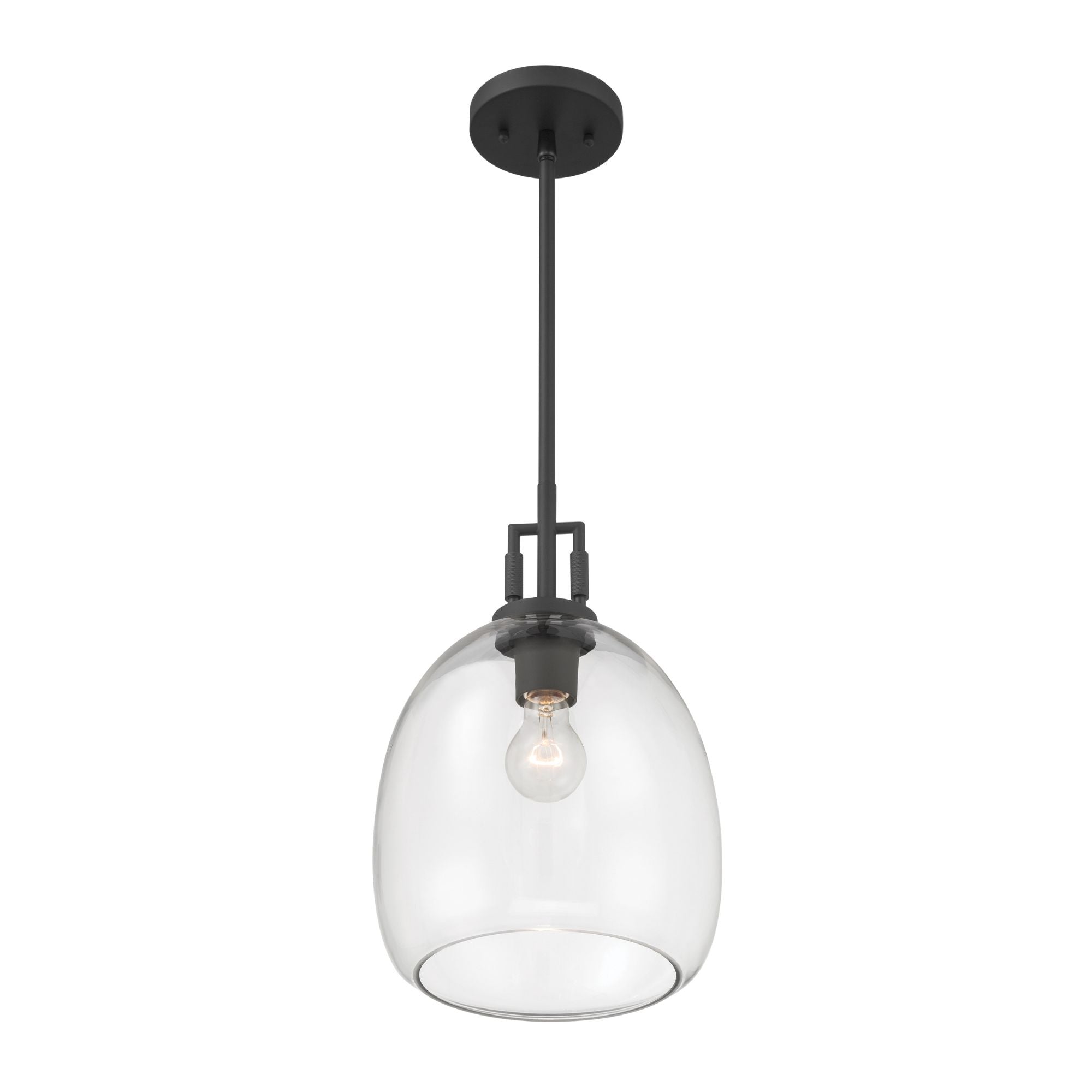 Minka-Lavery Orbis 15.75 in. Mini Pendant, Dark Matte Black with Clear Glass Dome