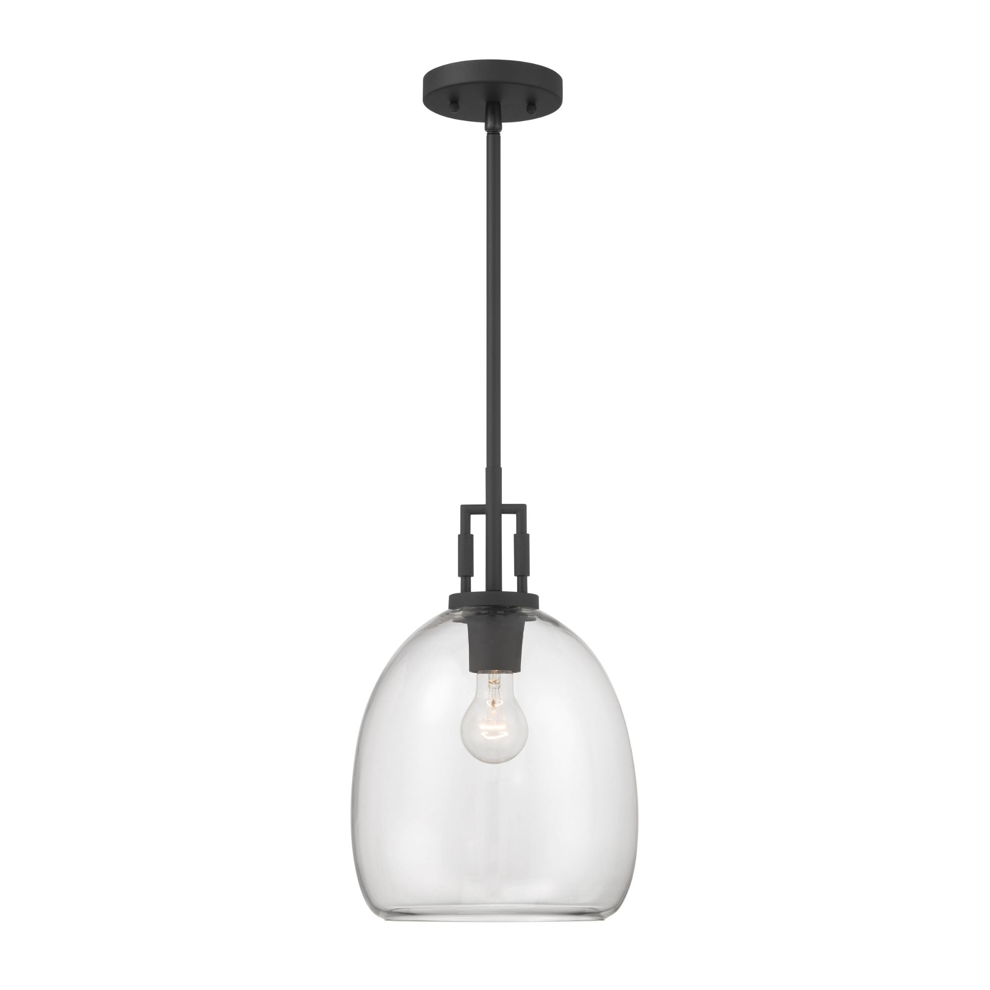 Minka-Lavery Orbis 15.75 in. Mini Pendant, Dark Matte Black with Clear Glass Dome