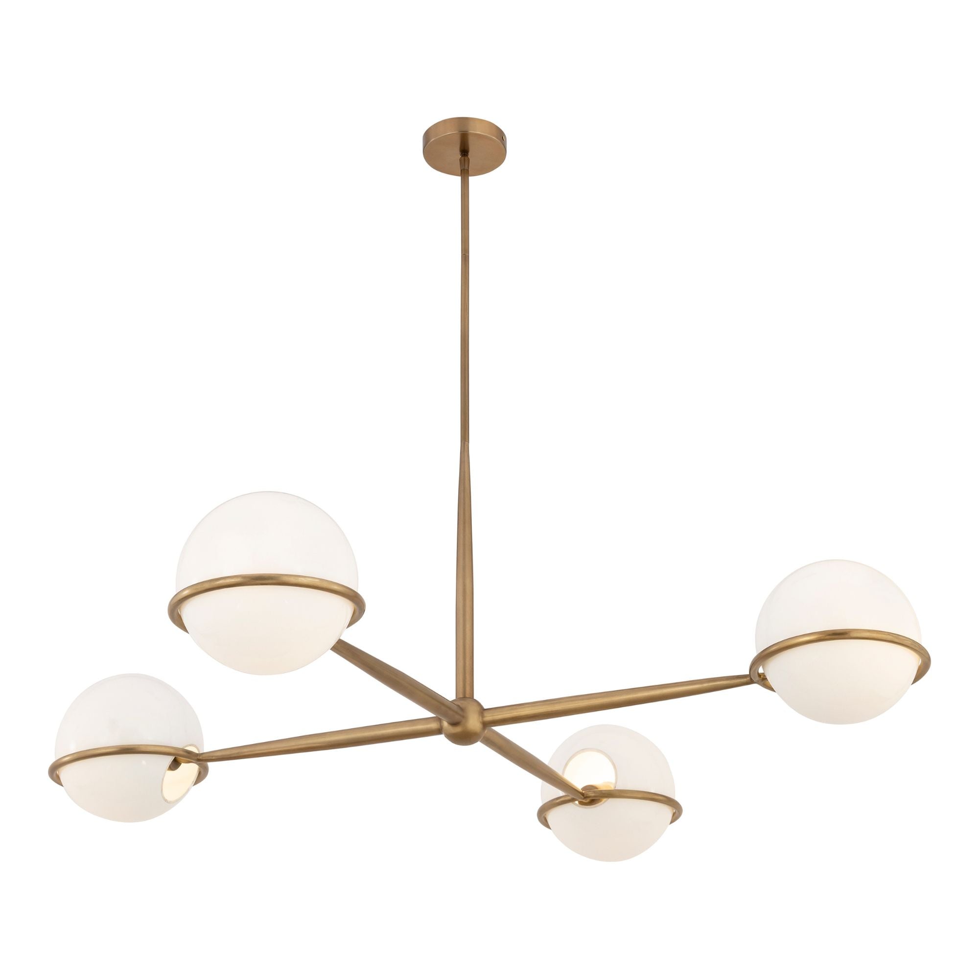 Minka-Lavery Orstyn 48 in. 4-Light Chandelier, Legacy Brass with Opal Glass Shades