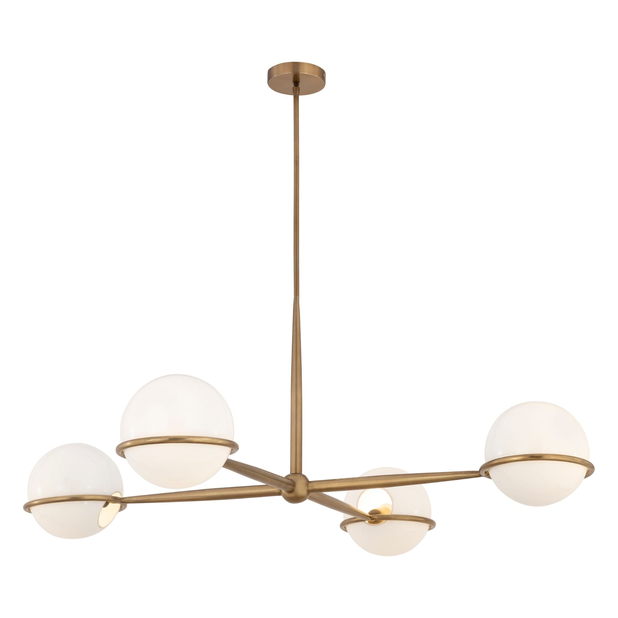 Minka-Lavery Orstyn 48 in. 4-Light Chandelier, Legacy Brass with Opal Glass Shades