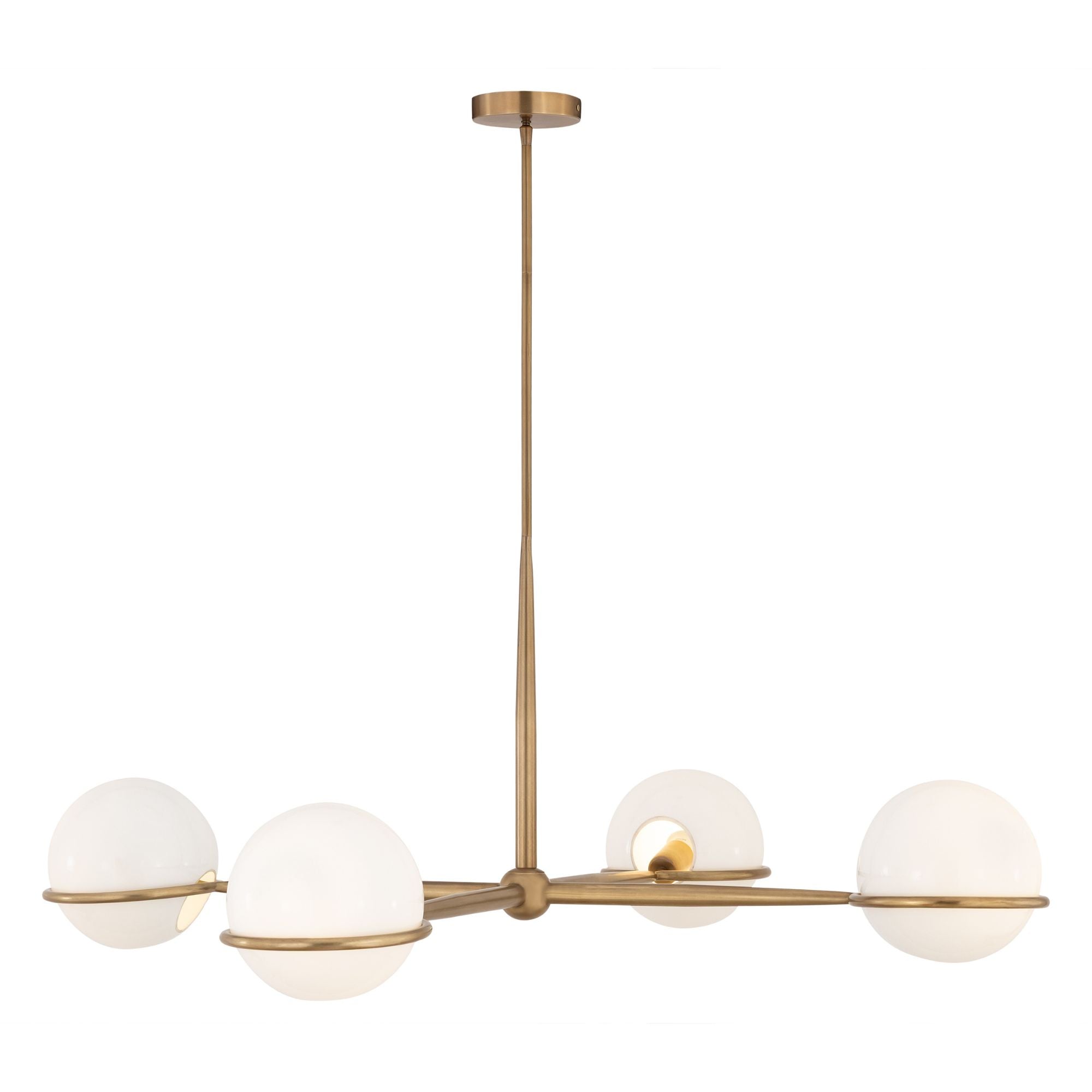 Minka-Lavery Orstyn 48 in. 4-Light Chandelier, Legacy Brass with Opal Glass Shades