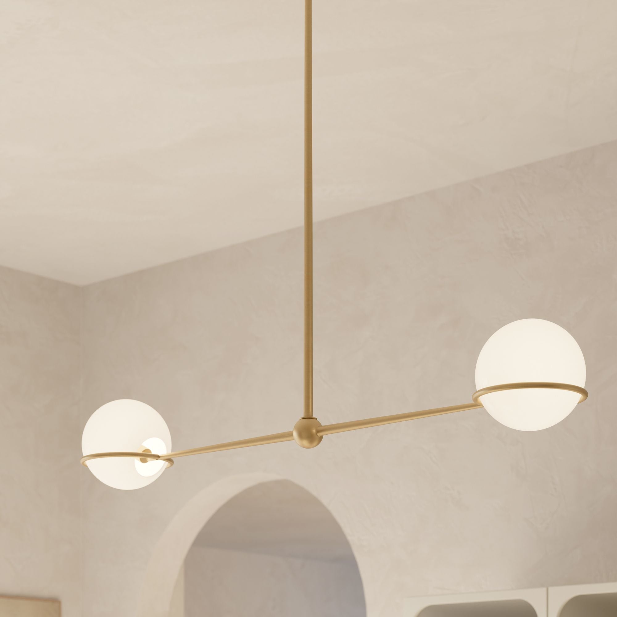 Minka-Lavery Orstyn 52 in. 2-Light Linear Chandelier, Legacy Brass with Opal Glass Shades