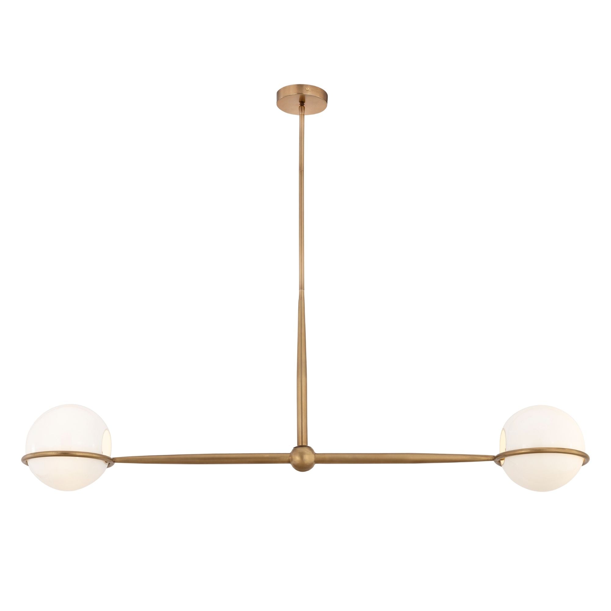 Minka-Lavery Orstyn 52 in. 2-Light Linear Chandelier, Legacy Brass with Opal Glass Shades