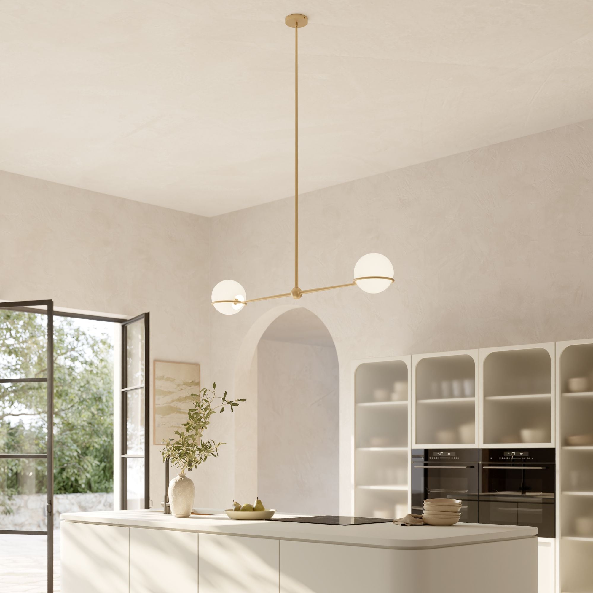 Minka-Lavery Orstyn 52 in. 2-Light Linear Chandelier, Legacy Brass with Opal Glass Shades
