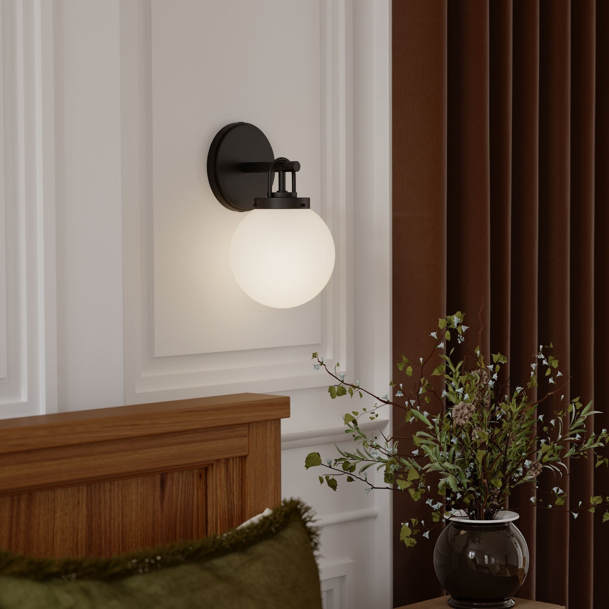 Minka-Lavery Ortesa 10.5 in. Bathroom Vanity Light, Dark Matte Black with Etched Opal Glass Globe