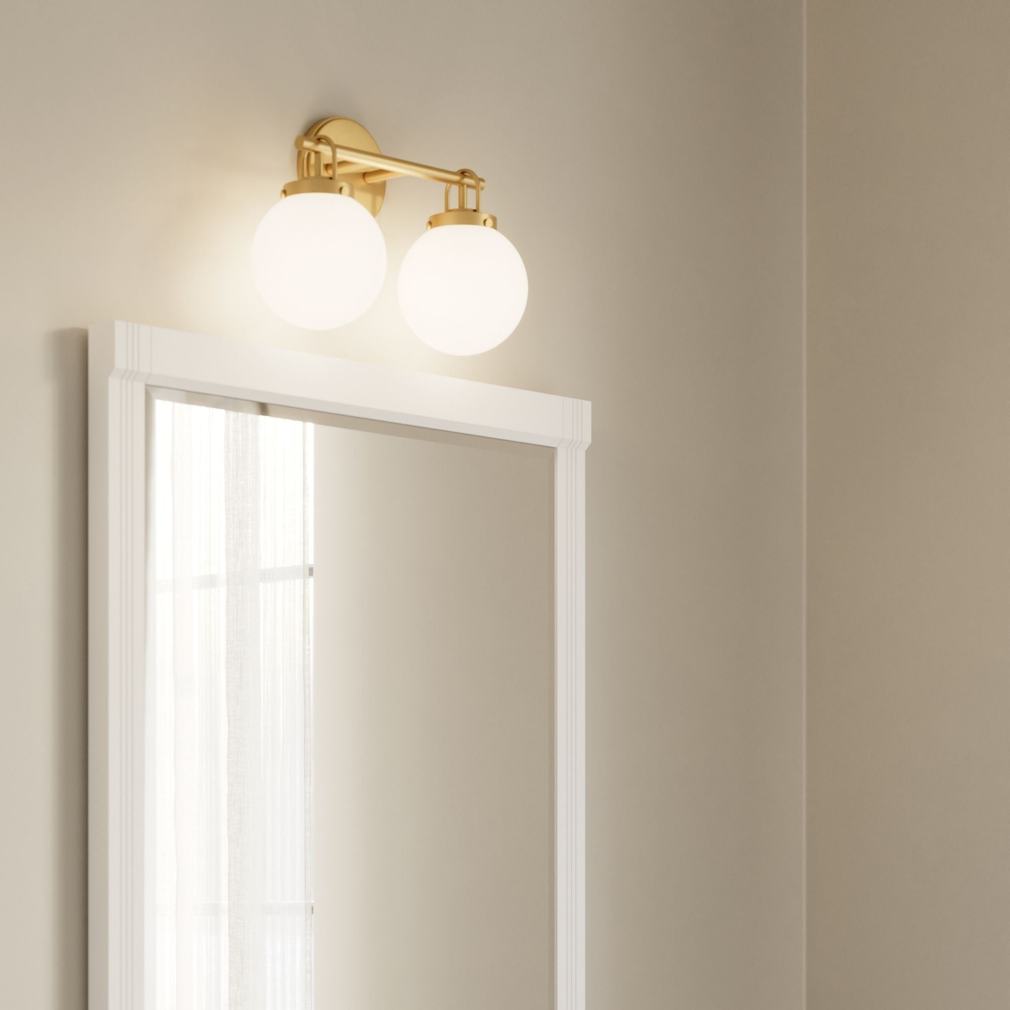 Minka-Lavery Ortesa 15 in. 2-Light Vanity, Legacy Brass with Etched Opal Glass Globes