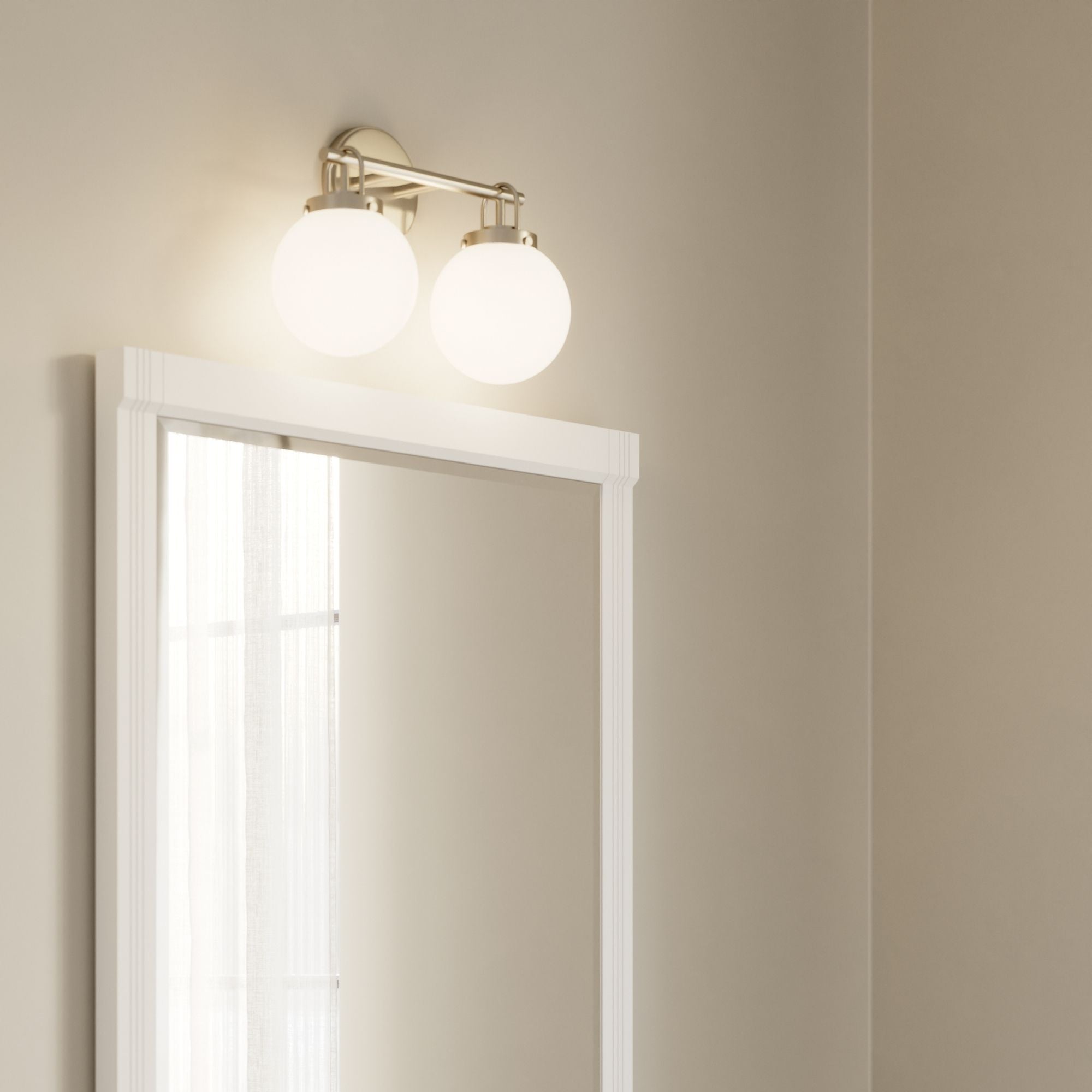 Minka-Lavery Ortesa 15 in. 2-Light Vanity, Brushed Nickel with Etched Opal Glass Globes