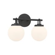 Minka-Lavery Ortesa 15 in. 2-Light Vanity, Dark Matte Black with Etched Opal Glass Globes