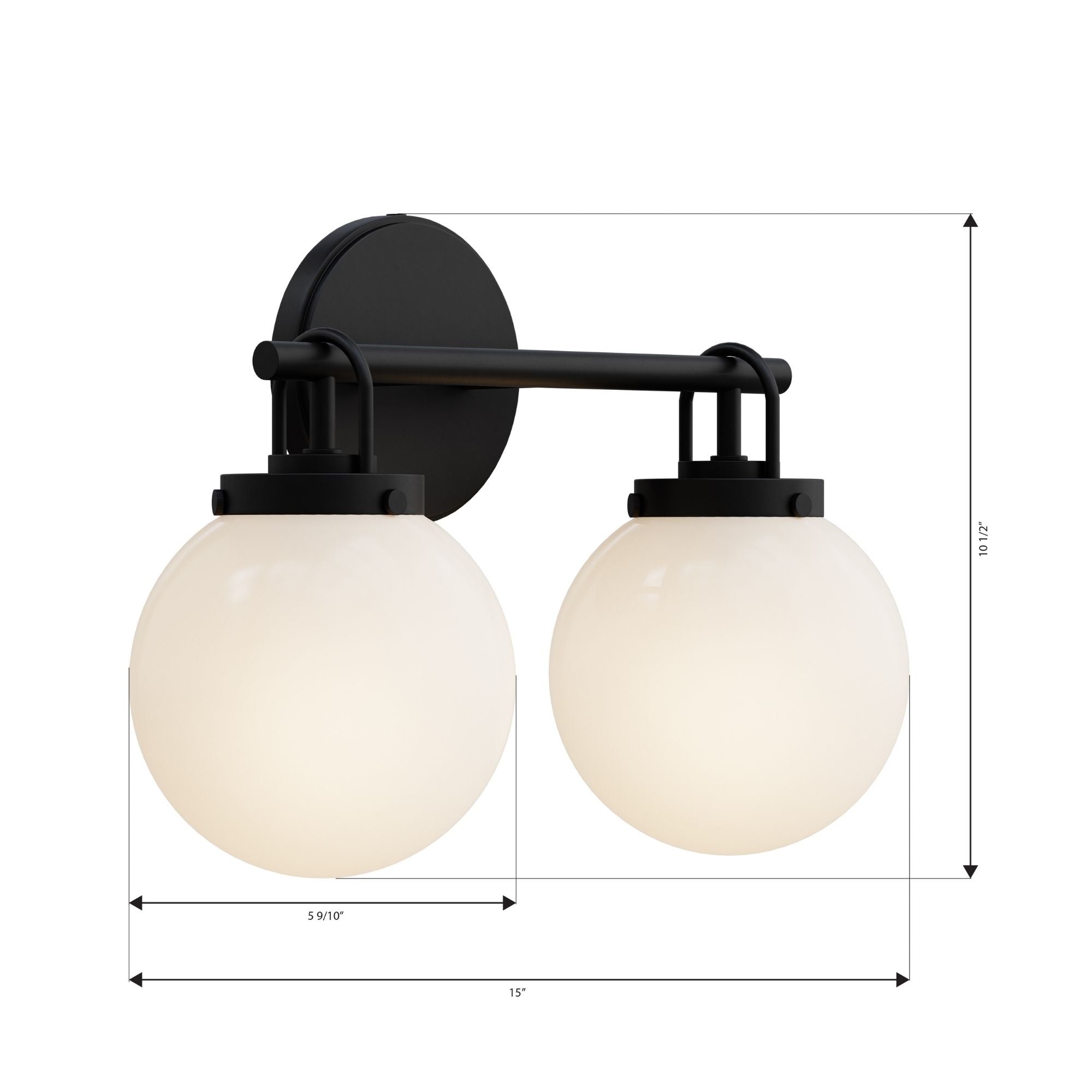 Minka-Lavery Ortesa 15 in. 2-Light Vanity, Dark Matte Black with Etched Opal Glass Globes
