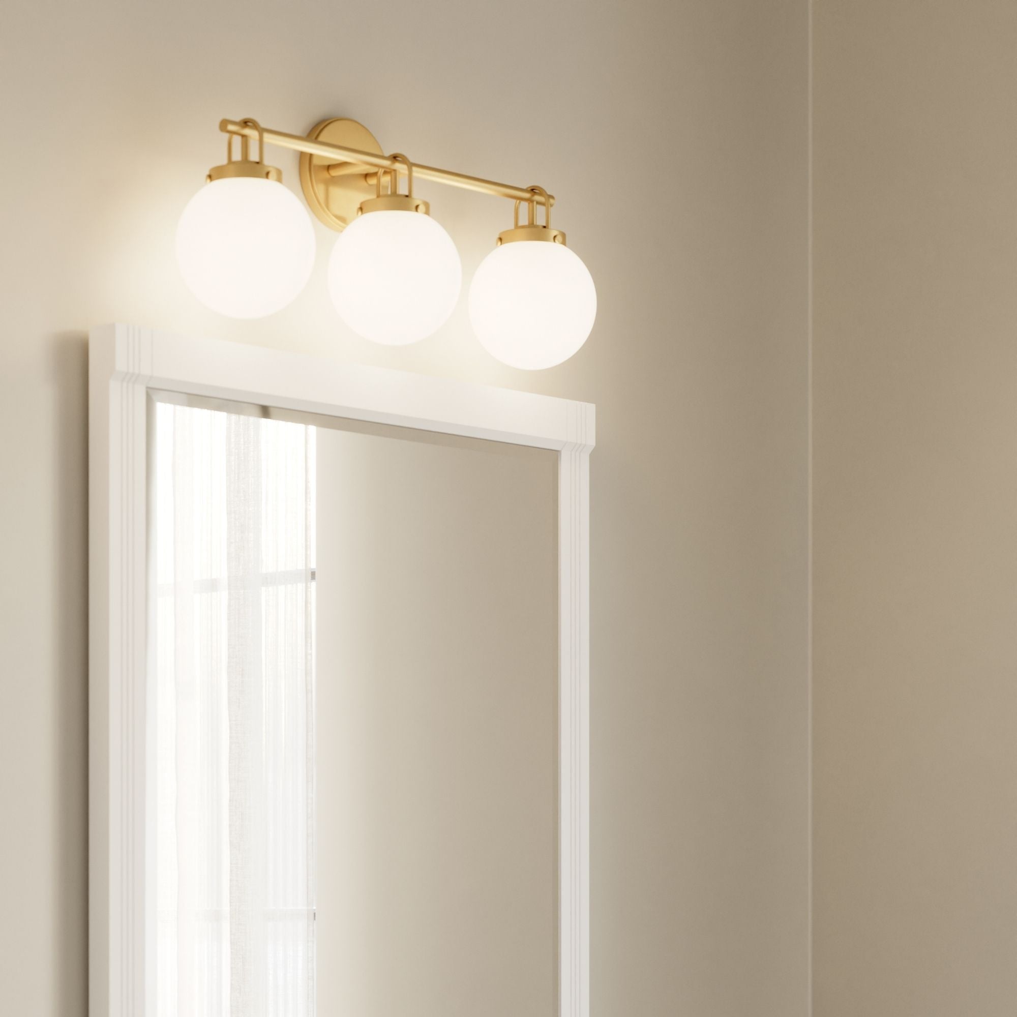 Minka-Lavery Ortesa 24 in. 3-Light Vanity, Legacy Brass with Etched Opal Glass Globes