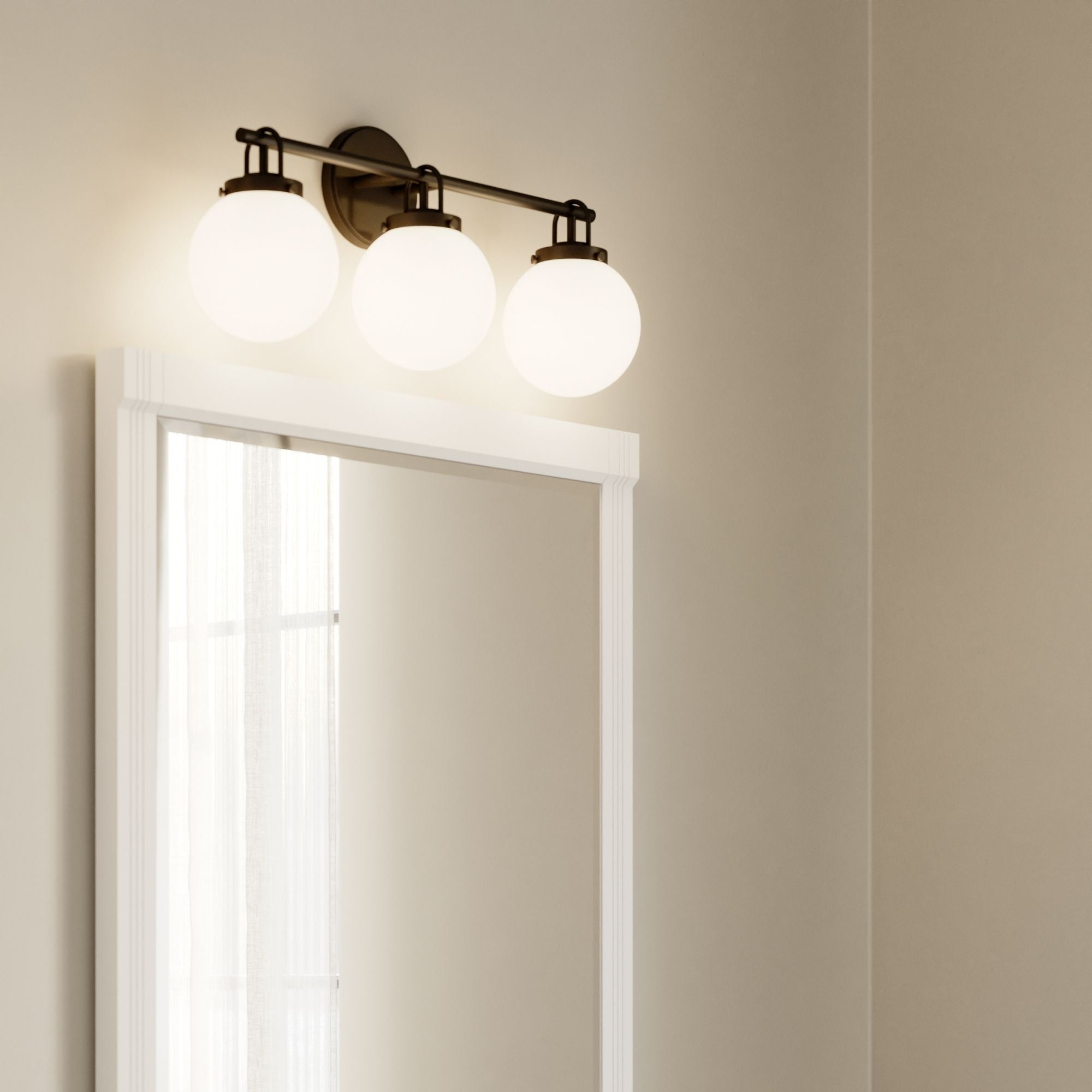 Minka-Lavery Ortesa 24 in. 3-Light Vanity, Dark Matte Black with Etched Opal Glass Globes