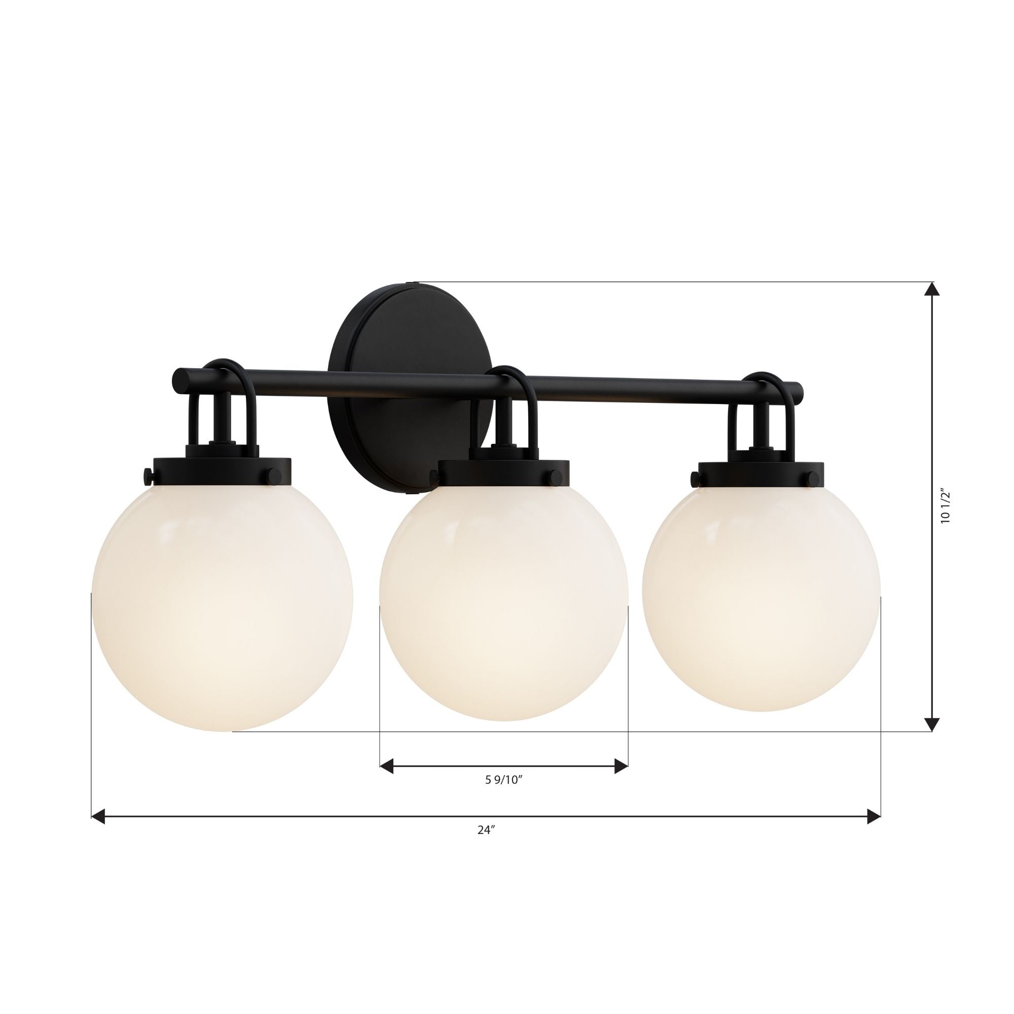 Minka-Lavery Ortesa 24 in. 3-Light Vanity, Dark Matte Black with Etched Opal Glass Globes
