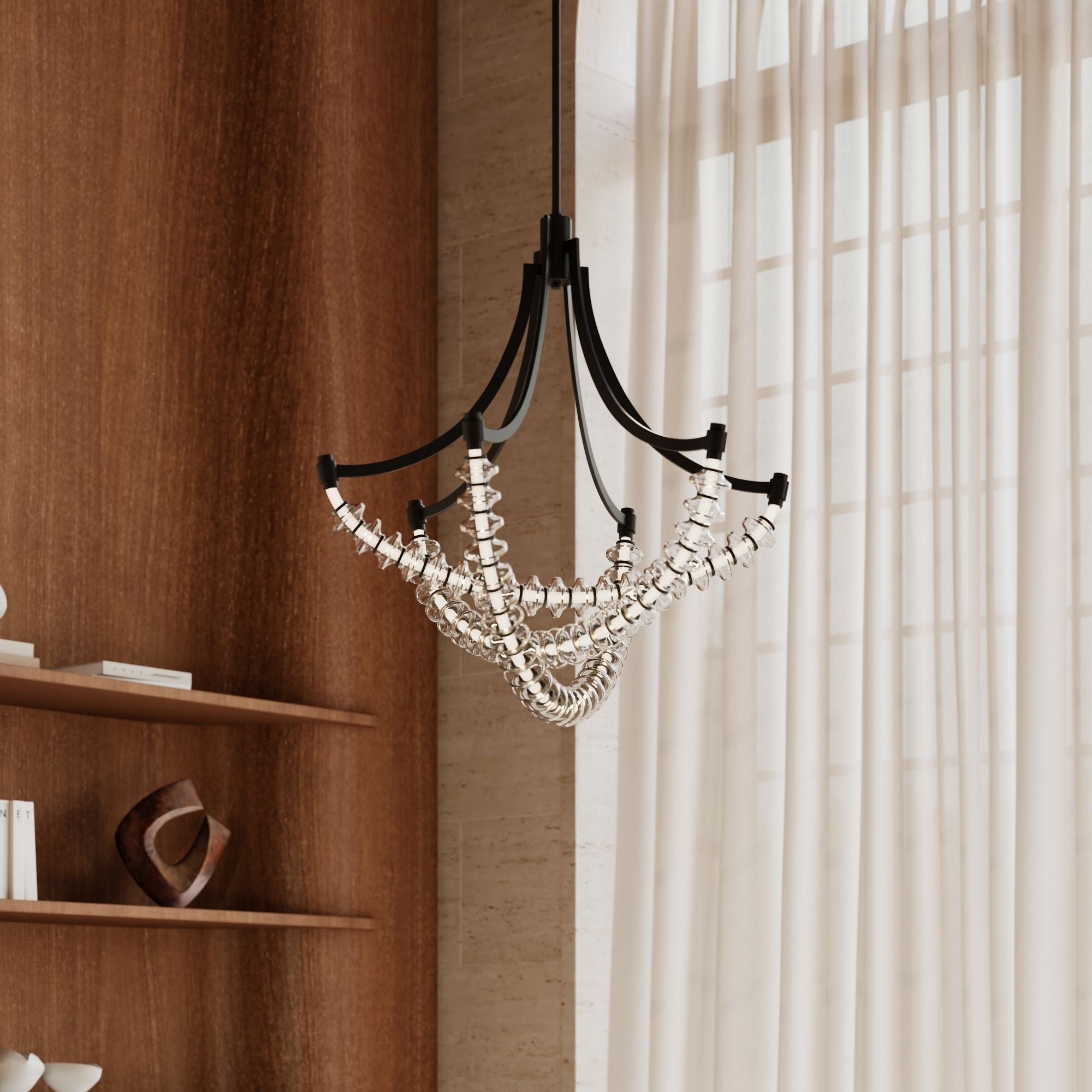 Minka-Lavery Pearl 29.25 in. LED Chandelier, Dark Matte Black with Clear Glass Disks