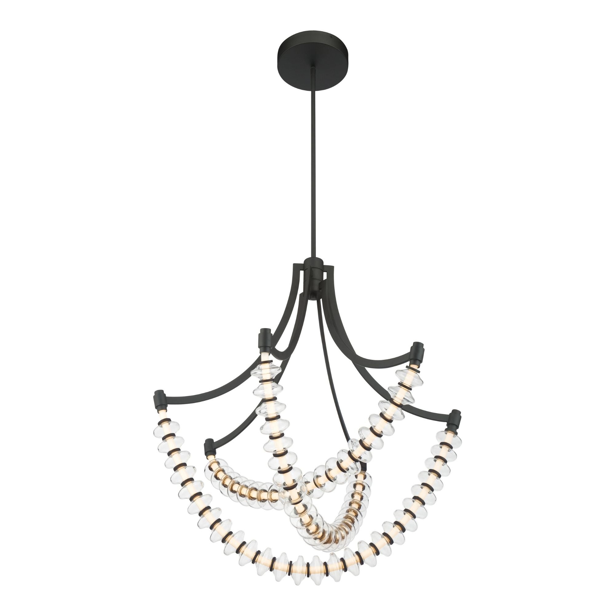 Minka-Lavery Pearl 29.25 in. LED Chandelier, Dark Matte Black with Clear Glass Disks
