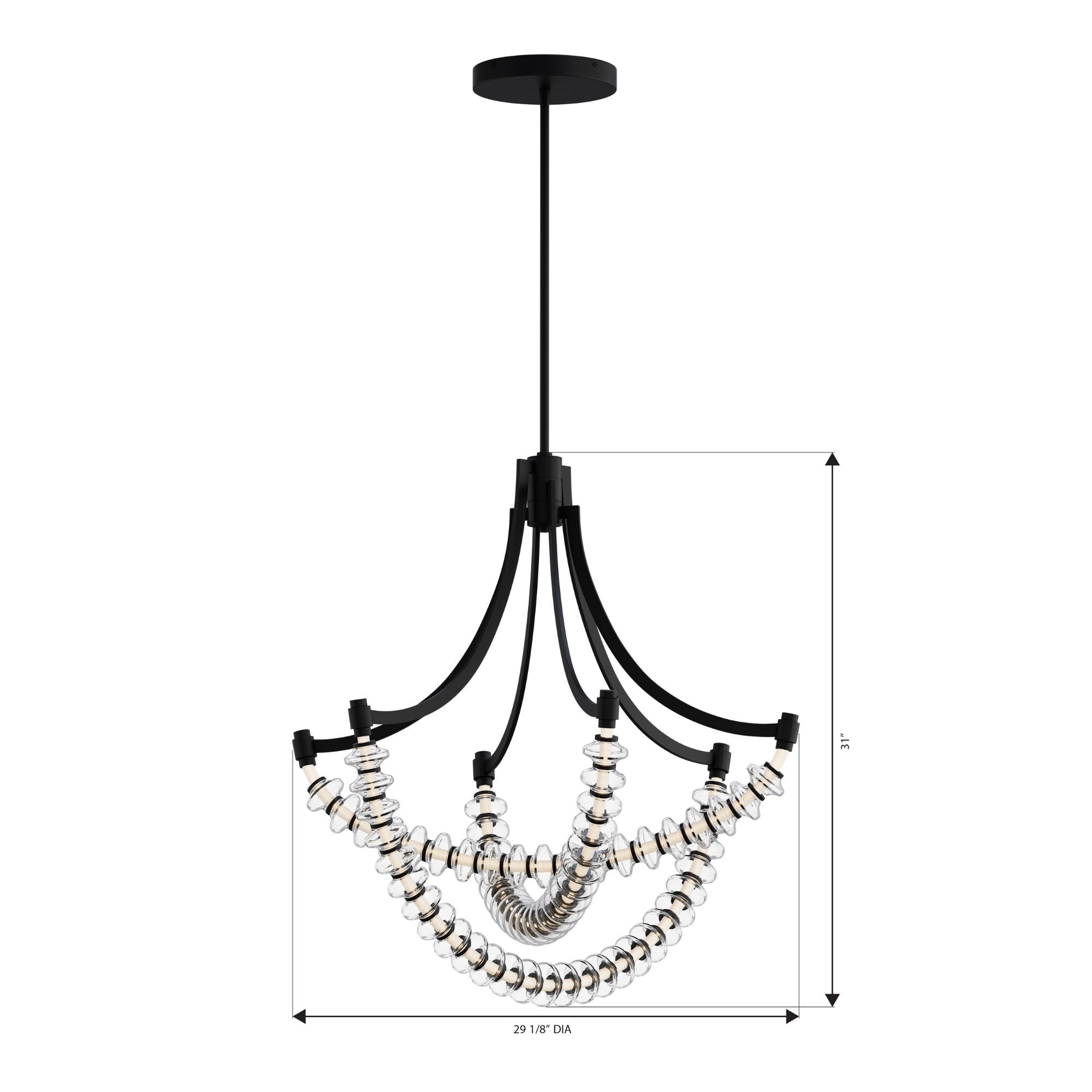 Minka-Lavery Pearl 29.25 in. LED Chandelier, Dark Matte Black with Clear Glass Disks