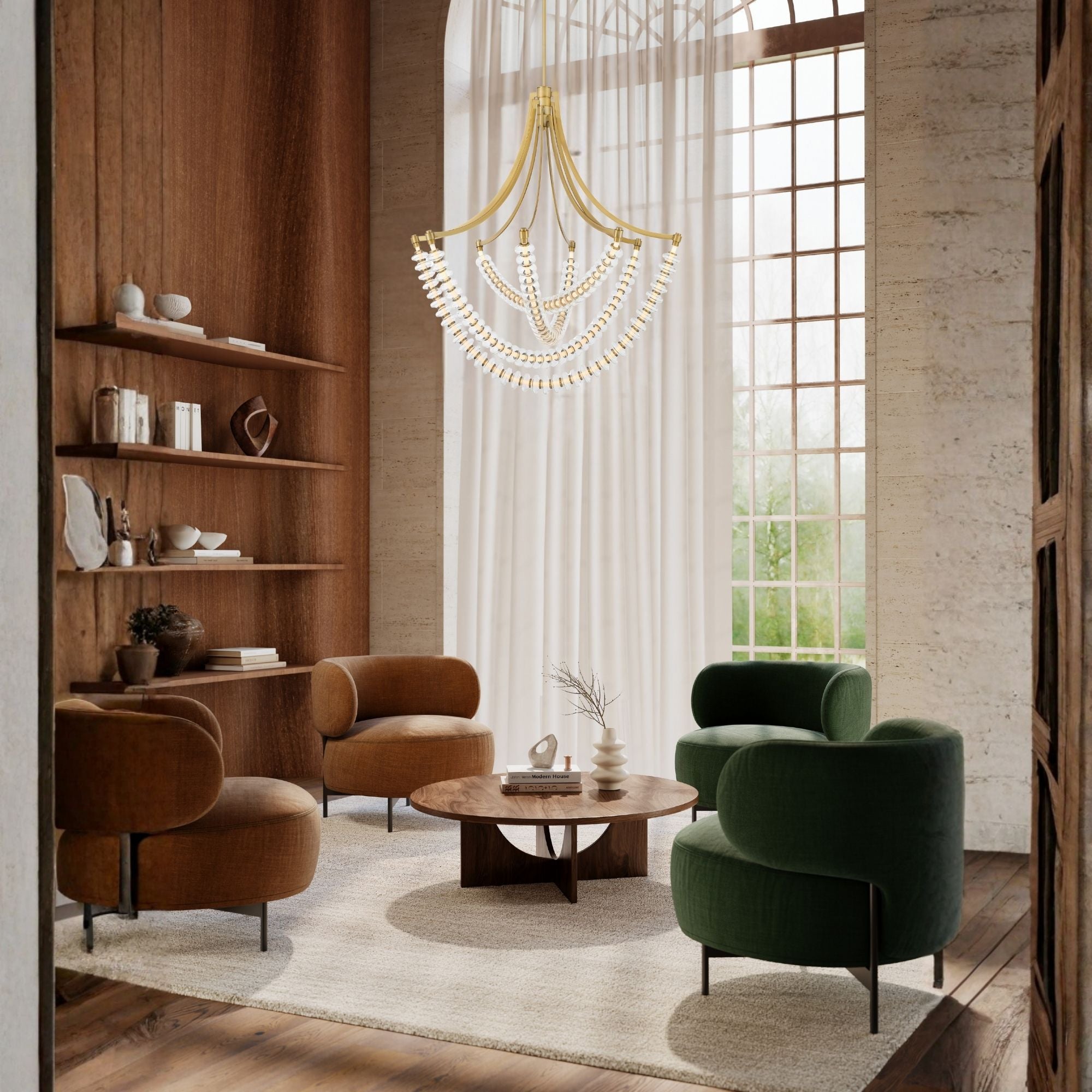 Minka-Lavery Pearl 40.75" LED Chandelier, Legacy Brass with Clear Glass