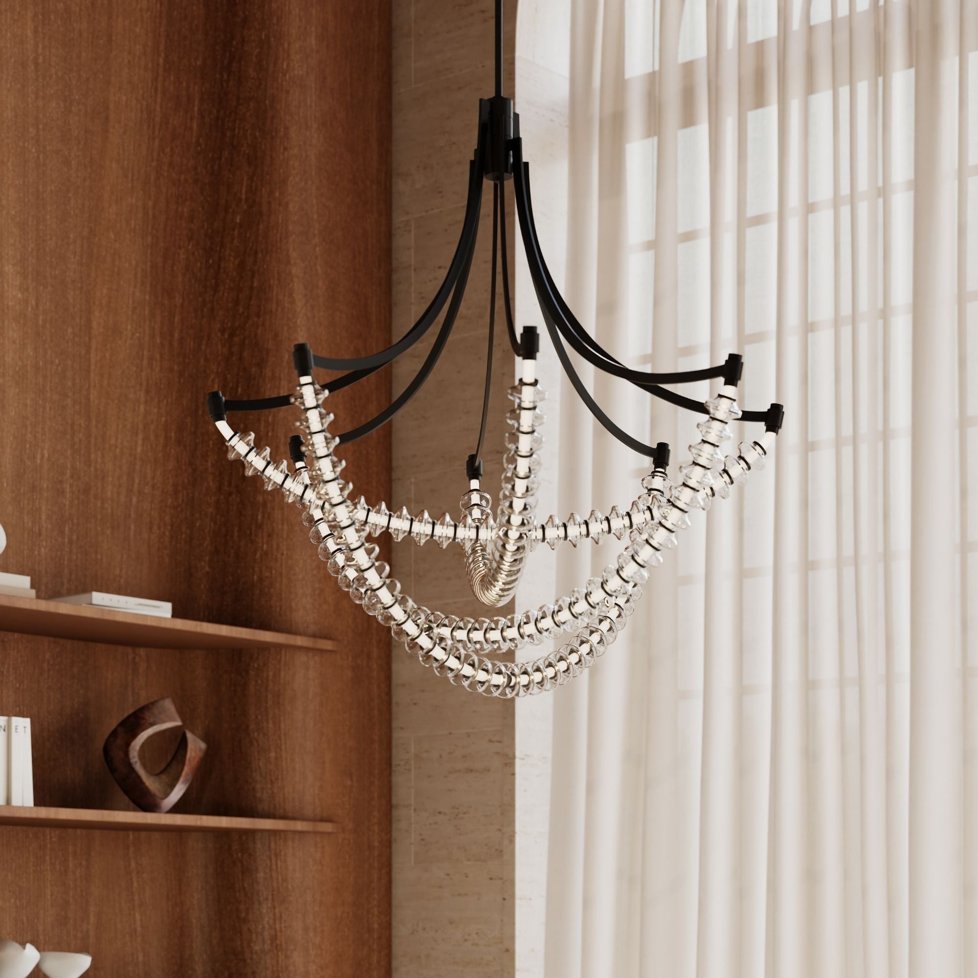 Minka-Lavery Pearl 39.25 in. LED Chandelier, Dark Matte Black with Clear Glass Cluster