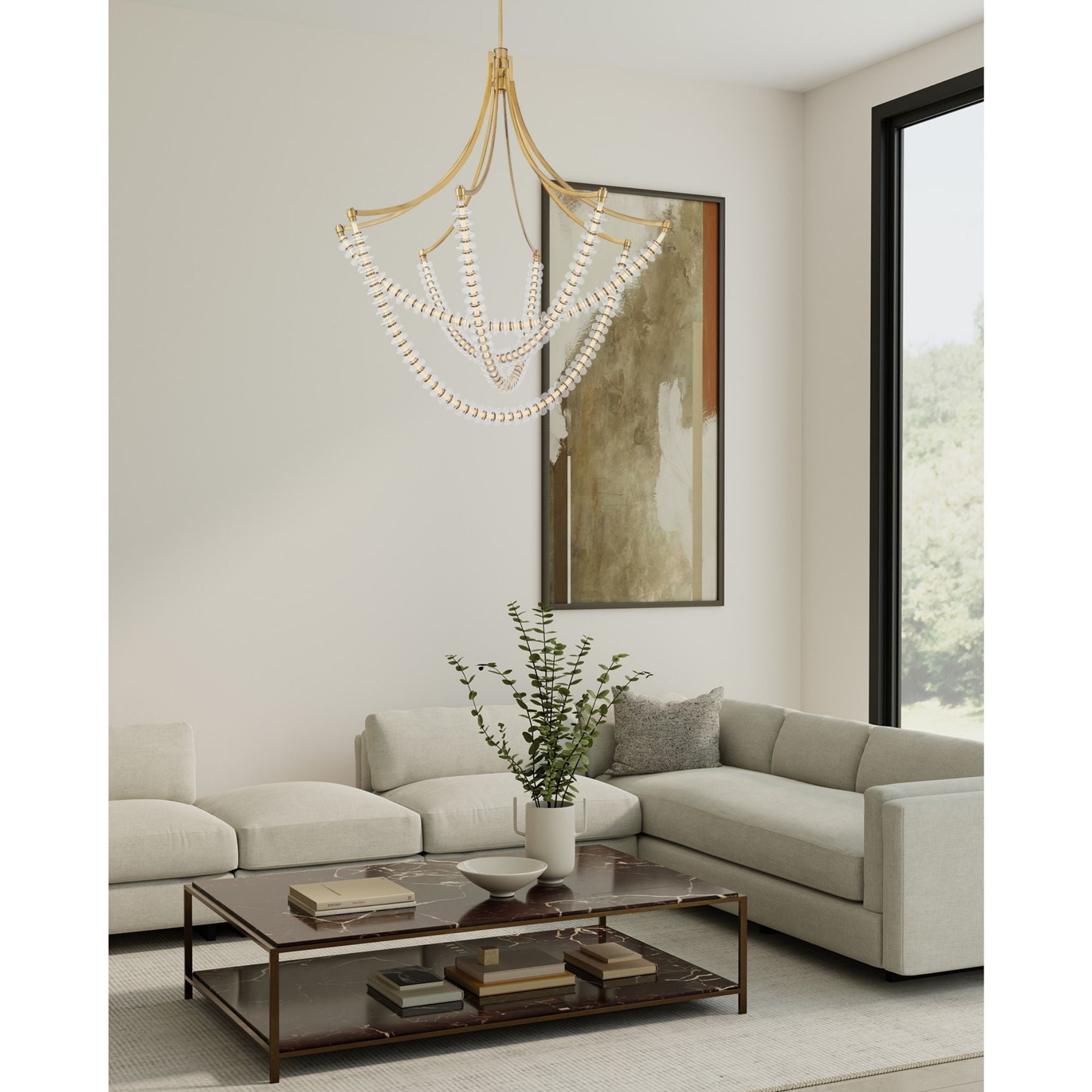 Minka-Lavery Pearl 49.25" LED Chandelier, Legacy Brass with Clear Glass