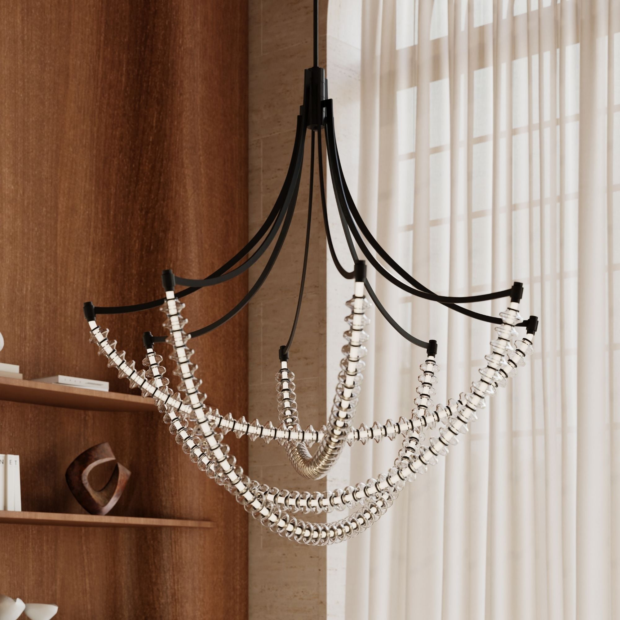 Minka-Lavery Pearl 49.25 in. LED Chandelier, Dark Matte Black with Clear Glass