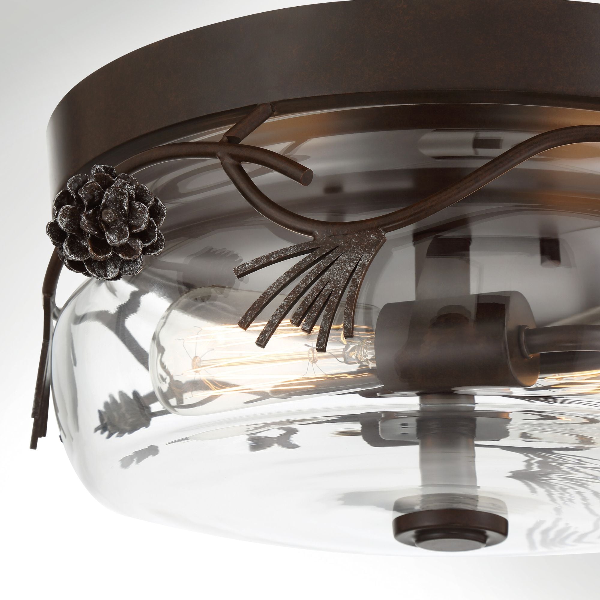 Ponderosa Ridge 16" 2-Light Flush Mount, Weathered Spruce & Silver Finish