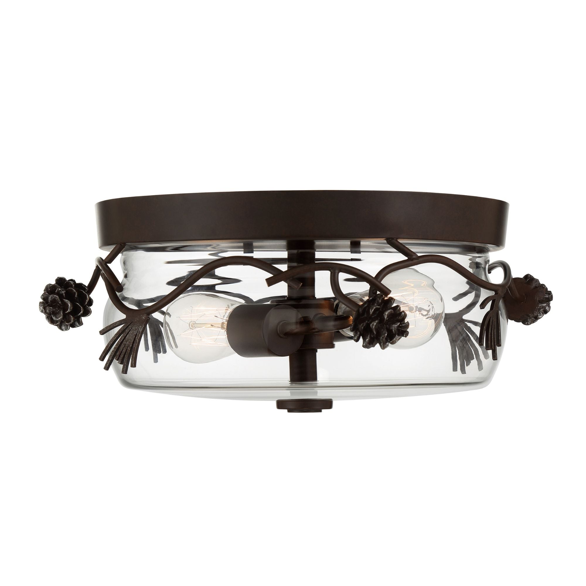 Ponderosa Ridge 16" 2-Light Flush Mount, Weathered Spruce & Silver Finish