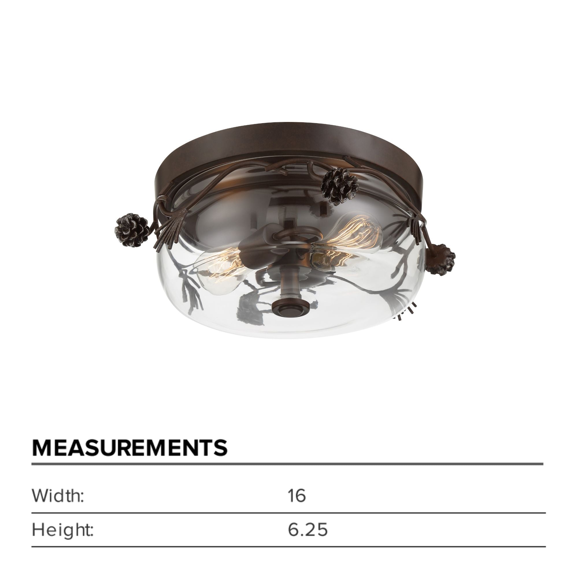 Ponderosa Ridge 16" 2-Light Flush Mount, Weathered Spruce & Silver Finish