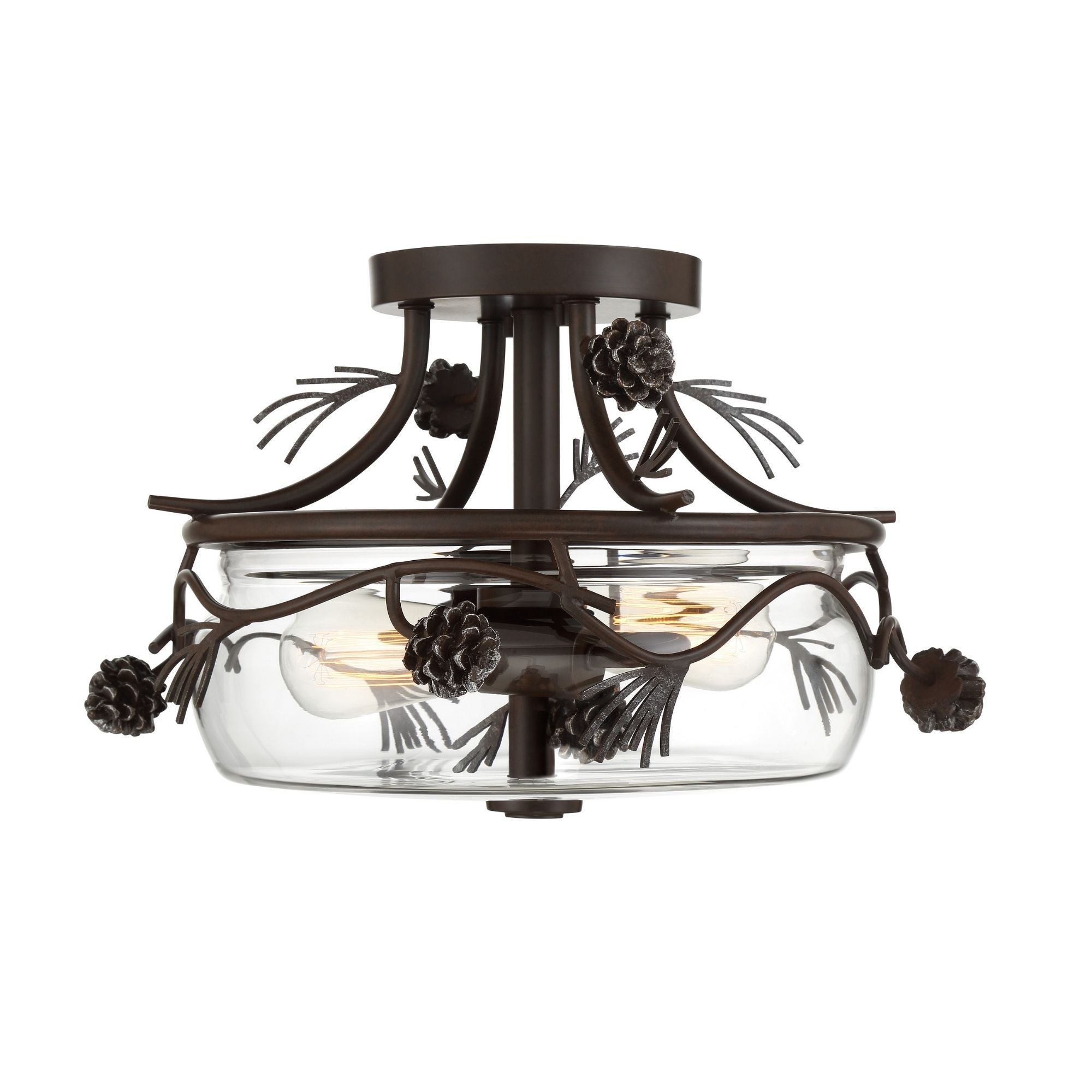 Ponderosa Ridge 16" 2-Light Semi-Flush Mount, Weathered Spruce & Silver Finish