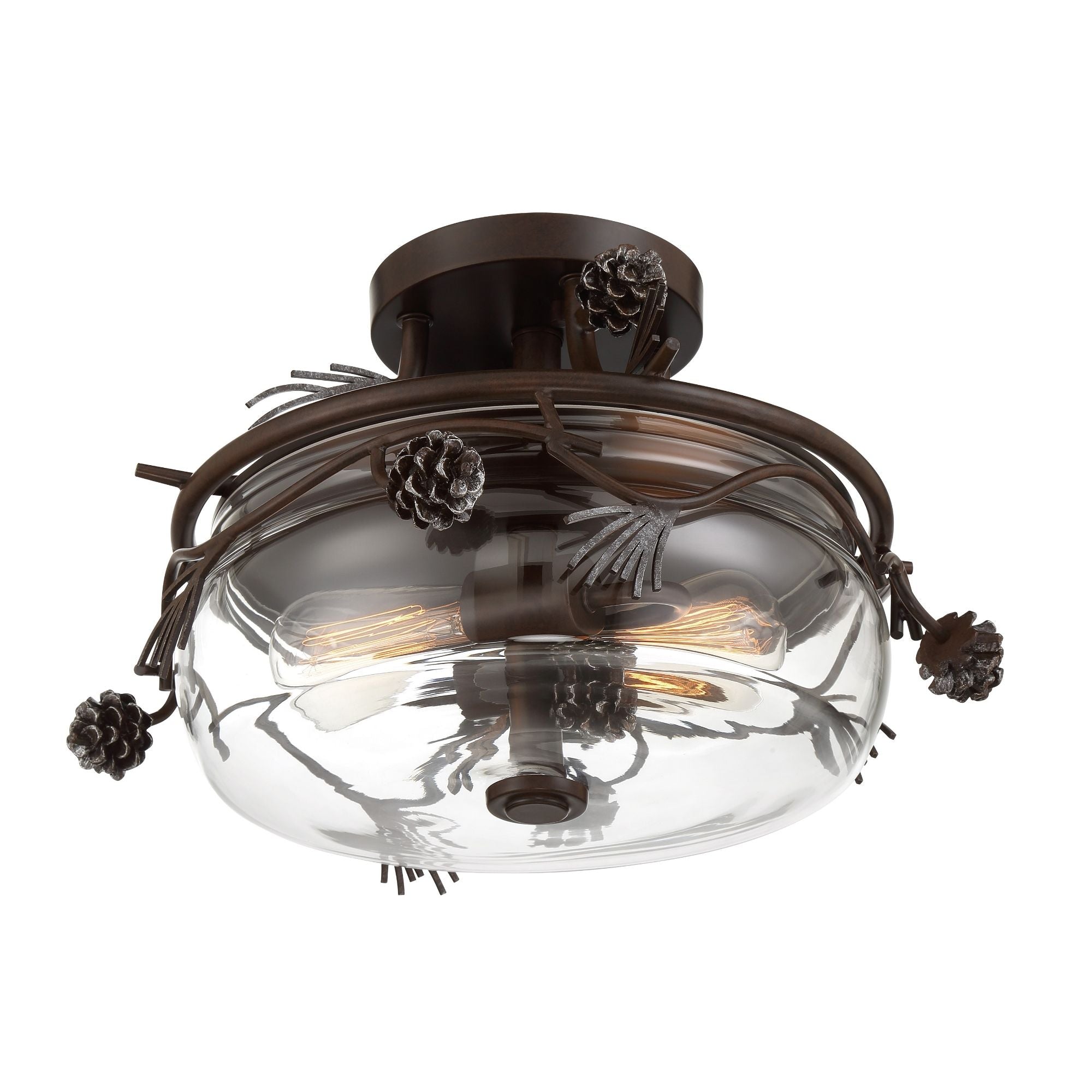Ponderosa Ridge 16" 2-Light Semi-Flush Mount, Weathered Spruce & Silver Finish