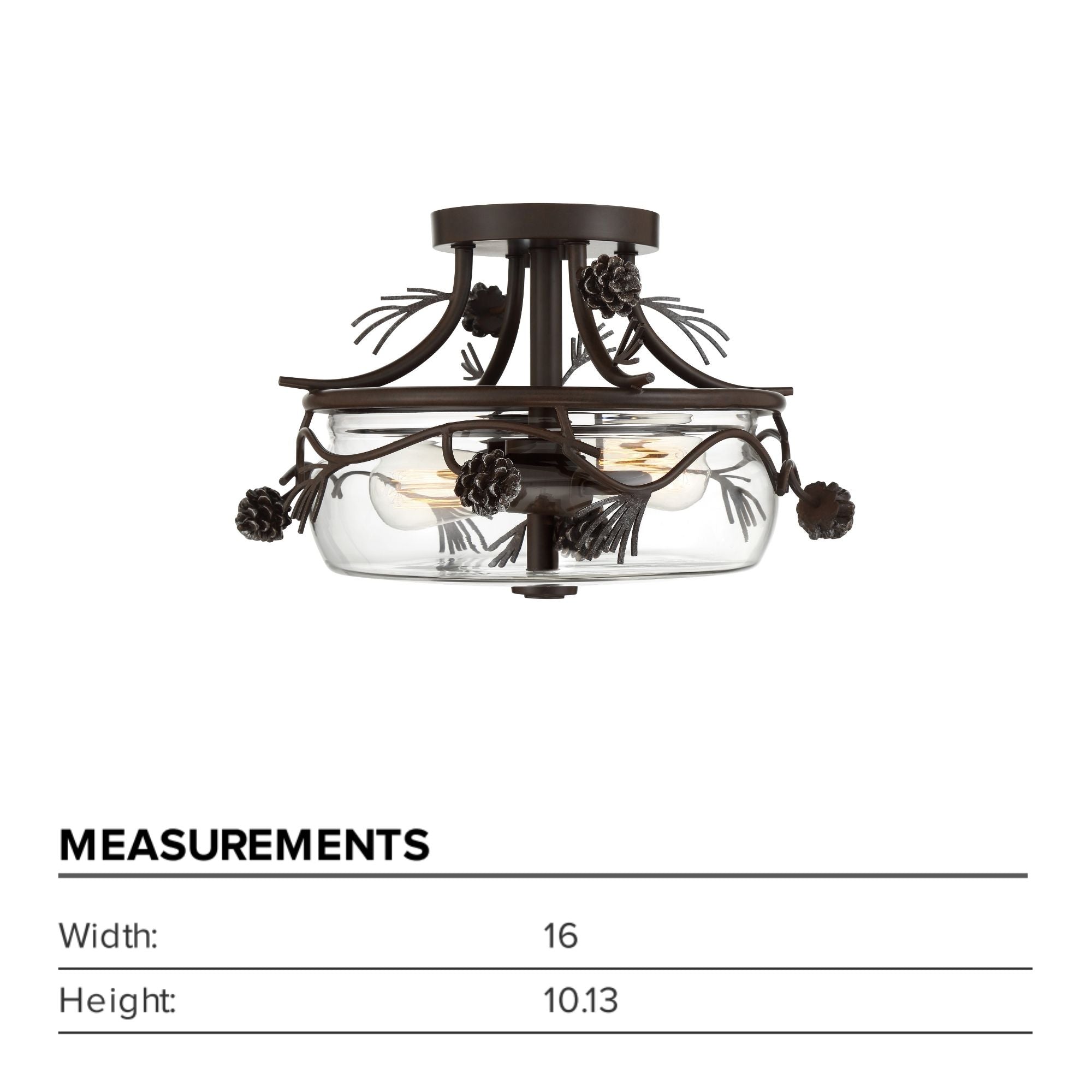Ponderosa Ridge 16" 2-Light Semi-Flush Mount, Weathered Spruce & Silver Finish