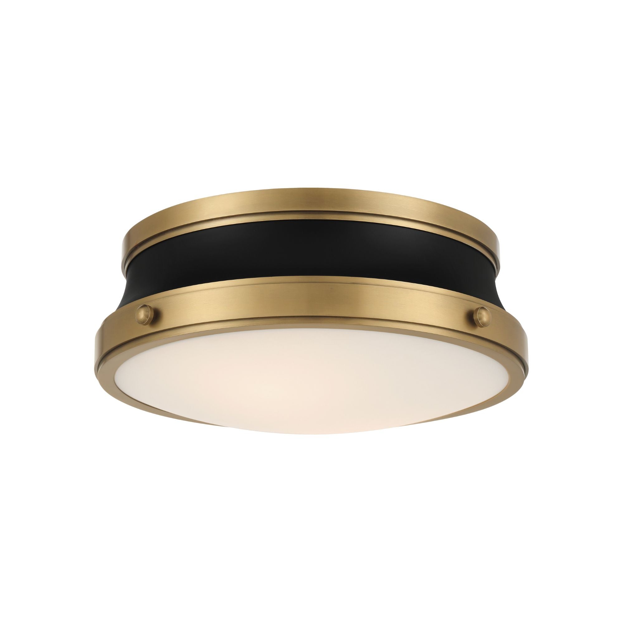 Minka-Lavery Purelight 15 in. 2-Light Flush Mount, Legacy Brass & Dark Matte Black with Etched Opal Glass Drum