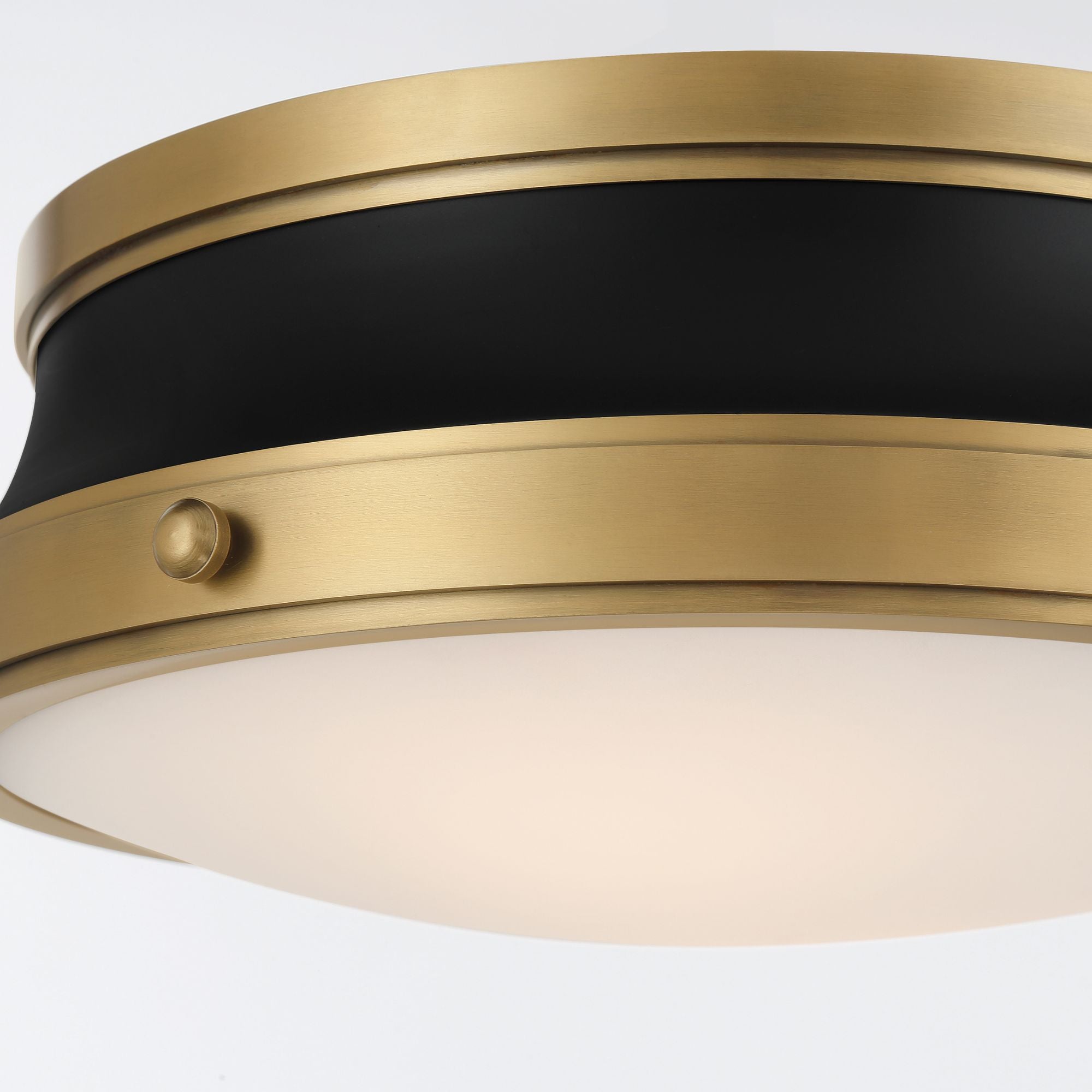 Minka-Lavery Purelight 15 in. 2-Light Flush Mount, Legacy Brass & Dark Matte Black with Etched Opal Glass Drum