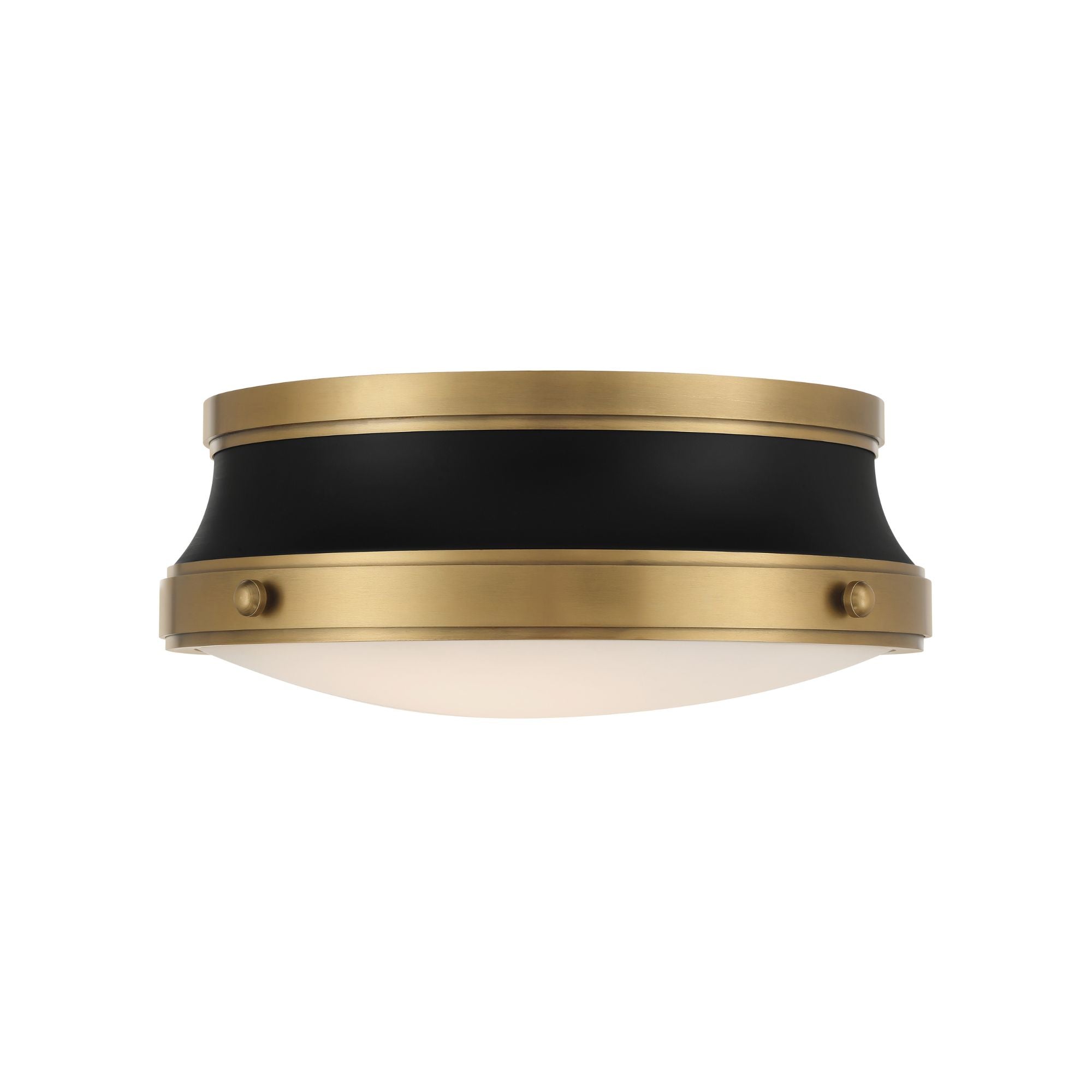 Minka-Lavery Purelight 15 in. 2-Light Flush Mount, Legacy Brass & Dark Matte Black with Etched Opal Glass Drum