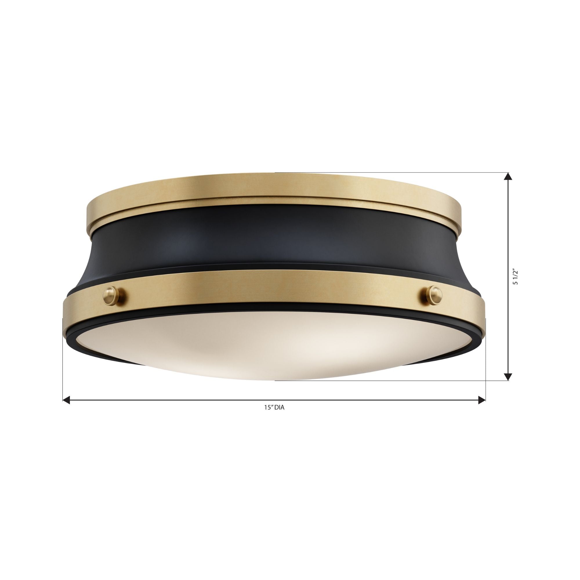 Minka-Lavery Purelight 15 in. 2-Light Flush Mount, Legacy Brass & Dark Matte Black with Etched Opal Glass Drum