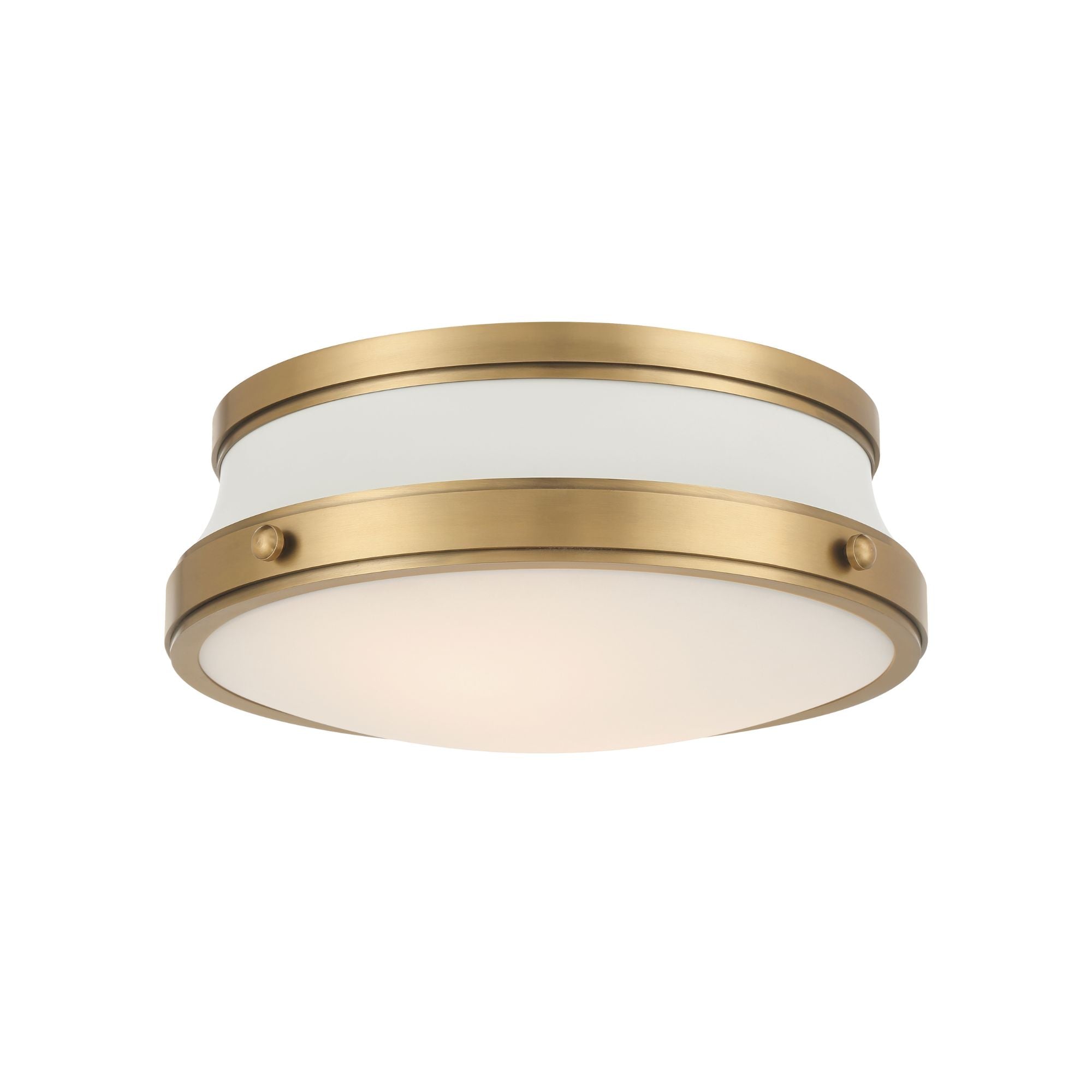 Minka-Lavery Purelight 15 in. 2-Light Flush Mount, Legacy Brass & Off White with Etched Opal Glass Drum