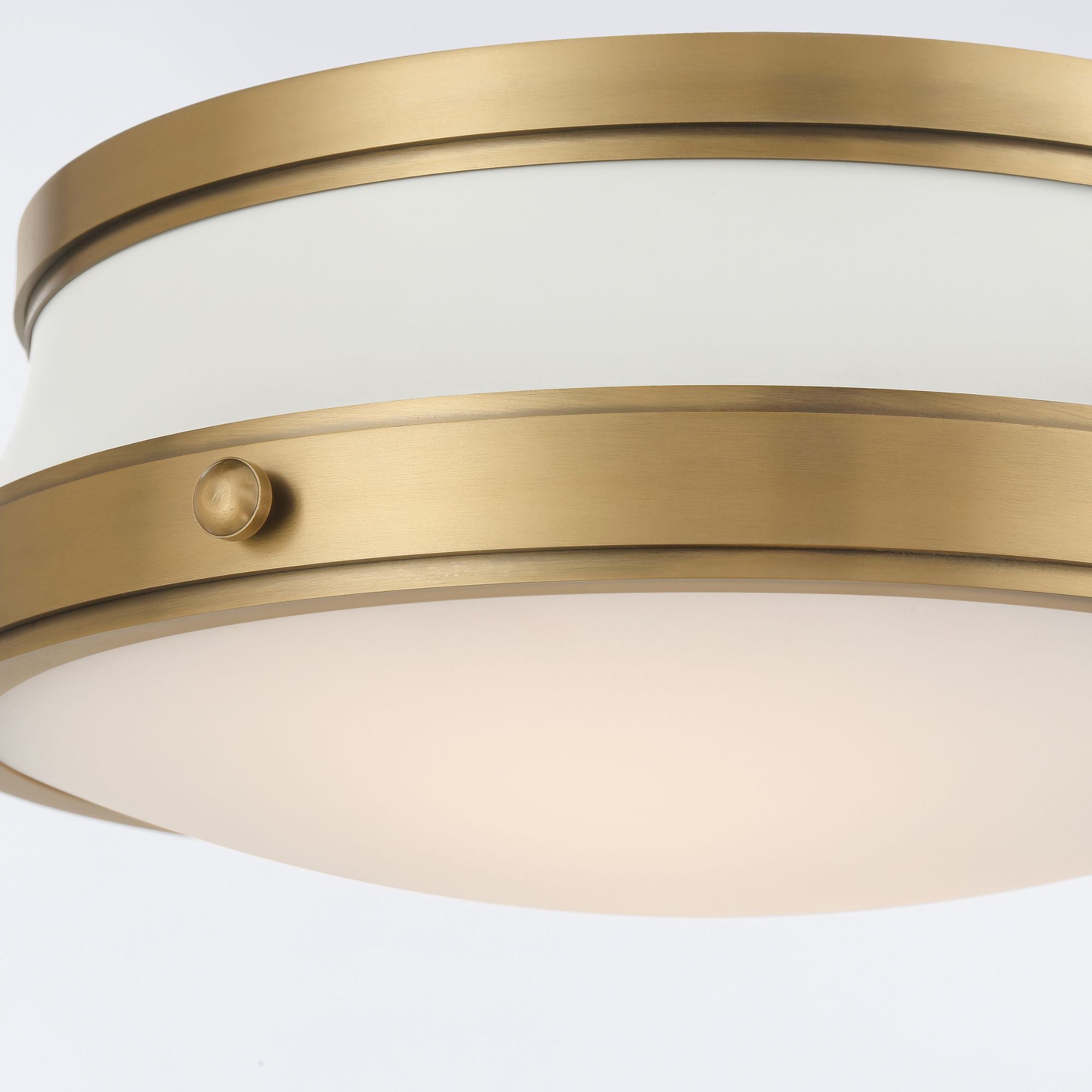 Minka-Lavery Purelight 15 in. 2-Light Flush Mount, Legacy Brass & Off White with Etched Opal Glass Drum