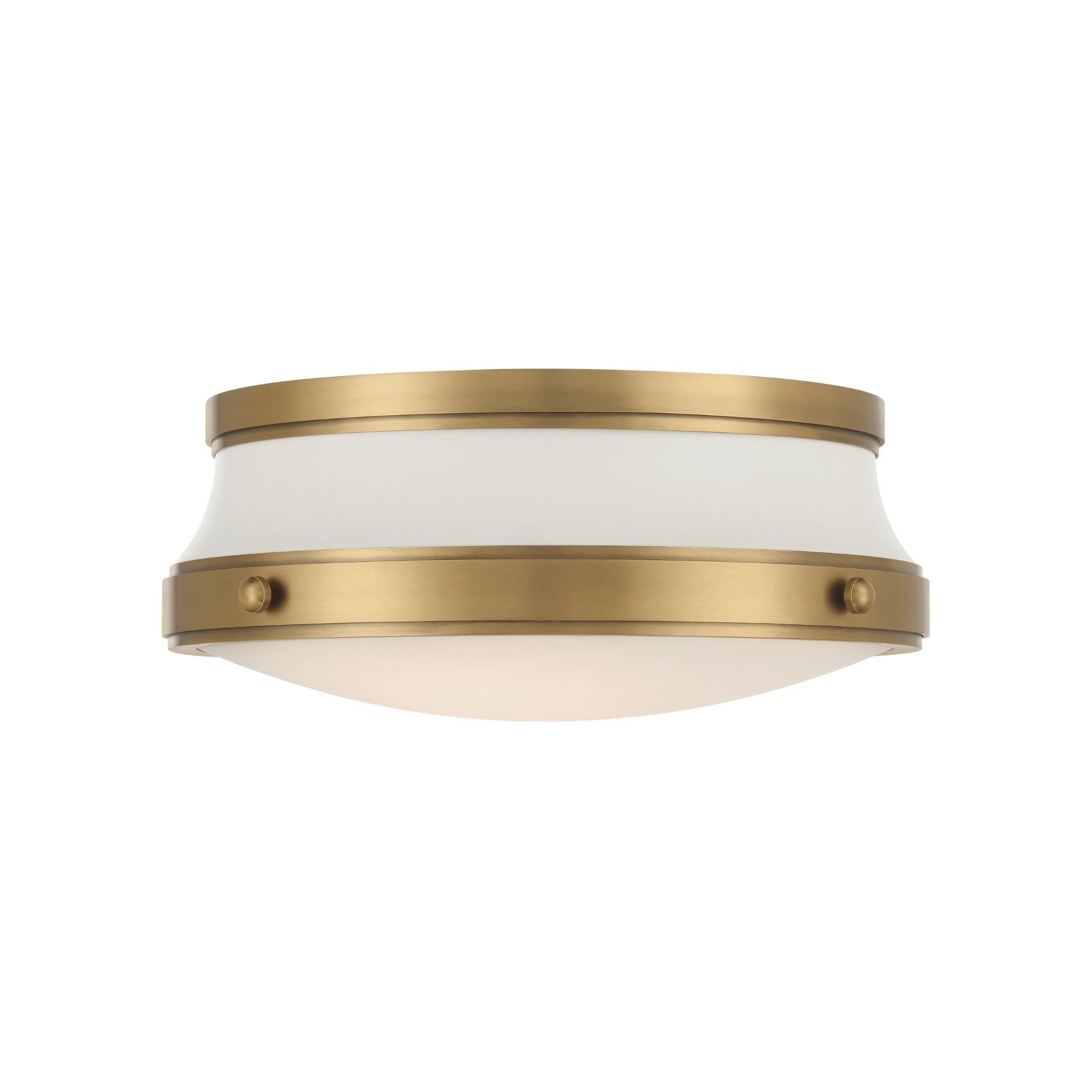 Minka-Lavery Purelight 15 in. 2-Light Flush Mount, Legacy Brass & Off White with Etched Opal Glass Drum