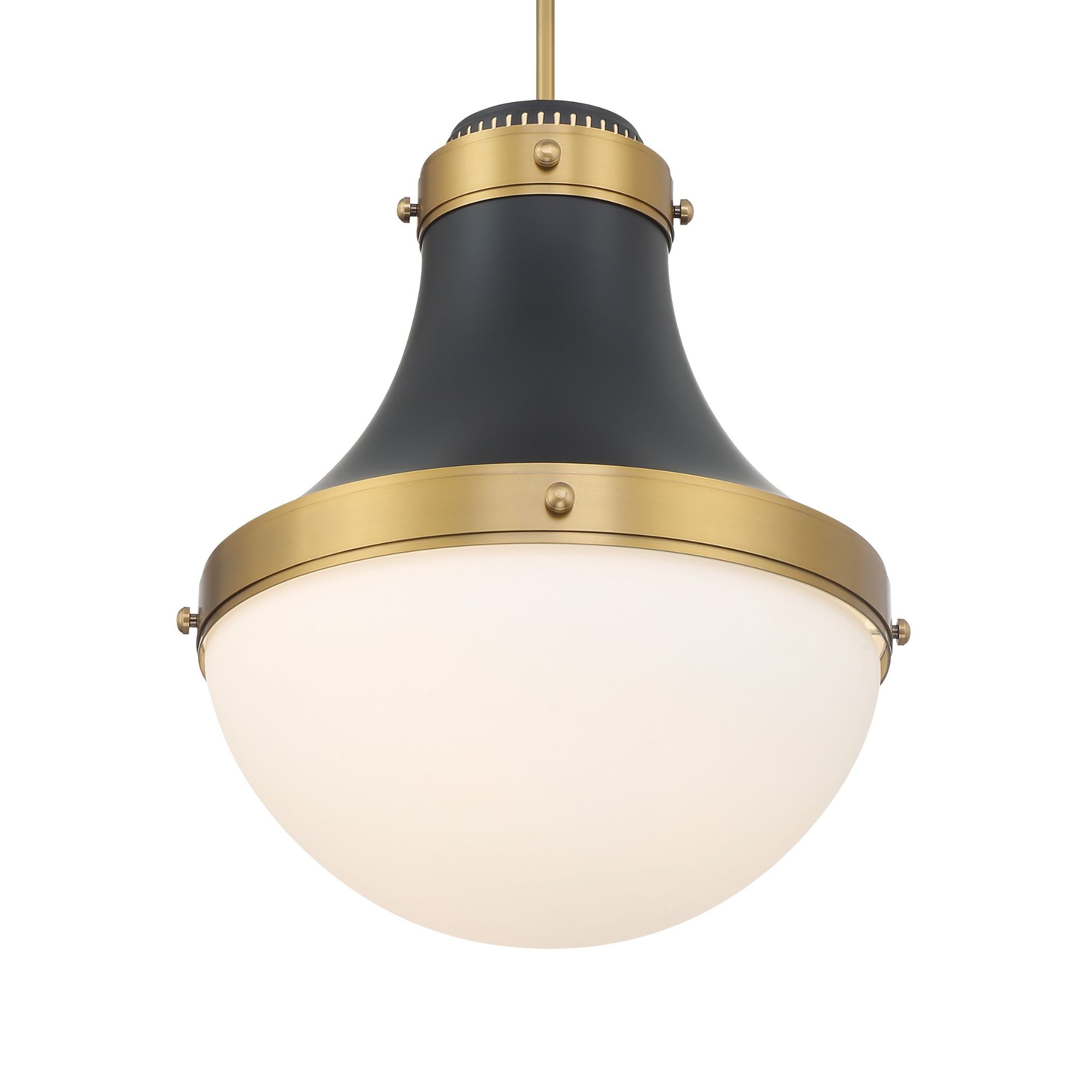 Minka-Lavery Purelight 19 in. Pendant Light, Dark Matte Black & Legacy Brass with Etched Opal Glass