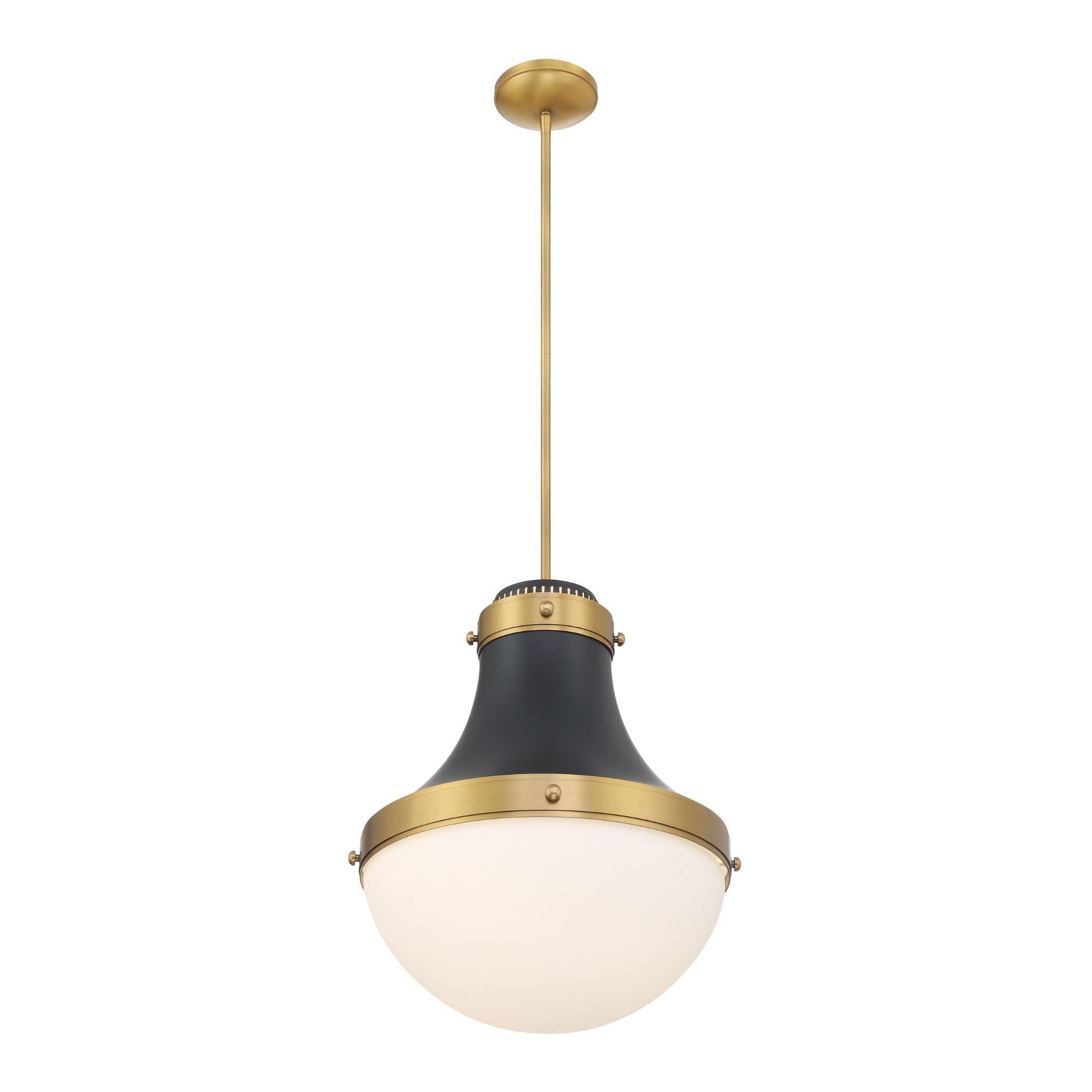 Minka-Lavery Purelight 19 in. Pendant Light, Dark Matte Black & Legacy Brass with Etched Opal Glass